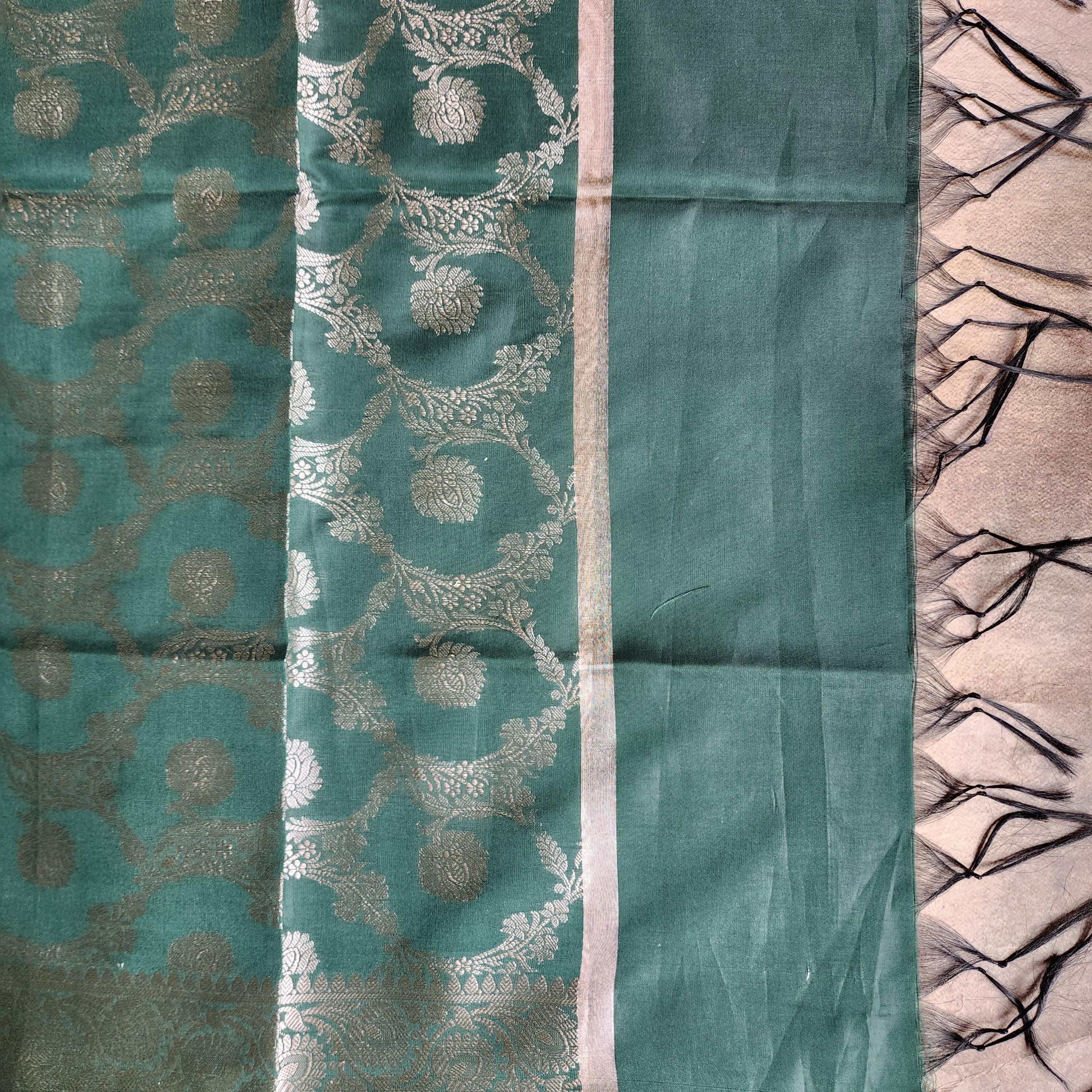 Emerald Green Semi Silk Zari Dupatta