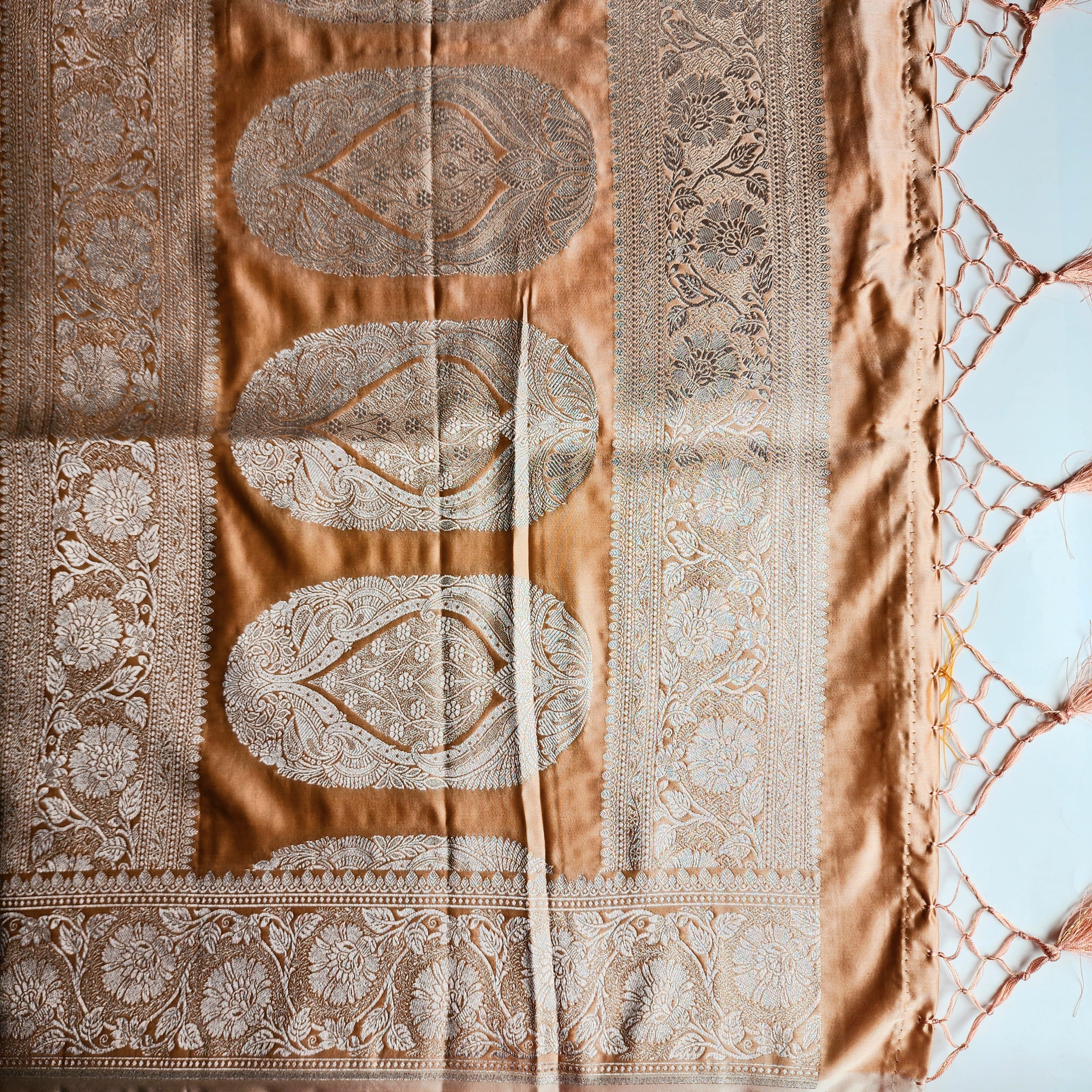 Pastel Beige Banarasi Katan Silk Saree with Light Gold Zari weaving