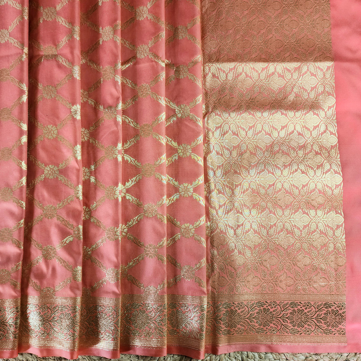 Banarasi Tapetta Silk - Peach Zari Jaal Dupatta