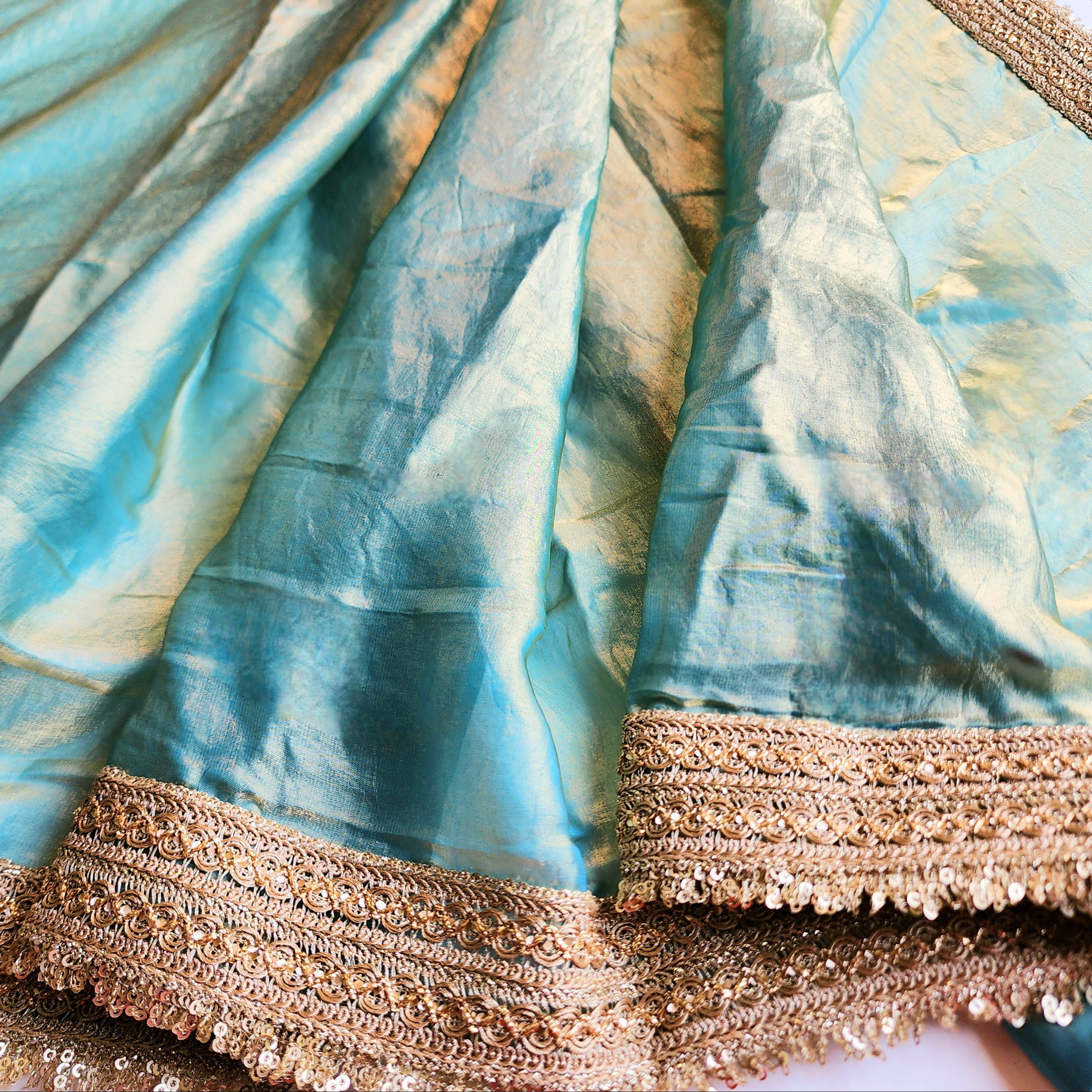 Teal Designer Chiffon Silk Saree