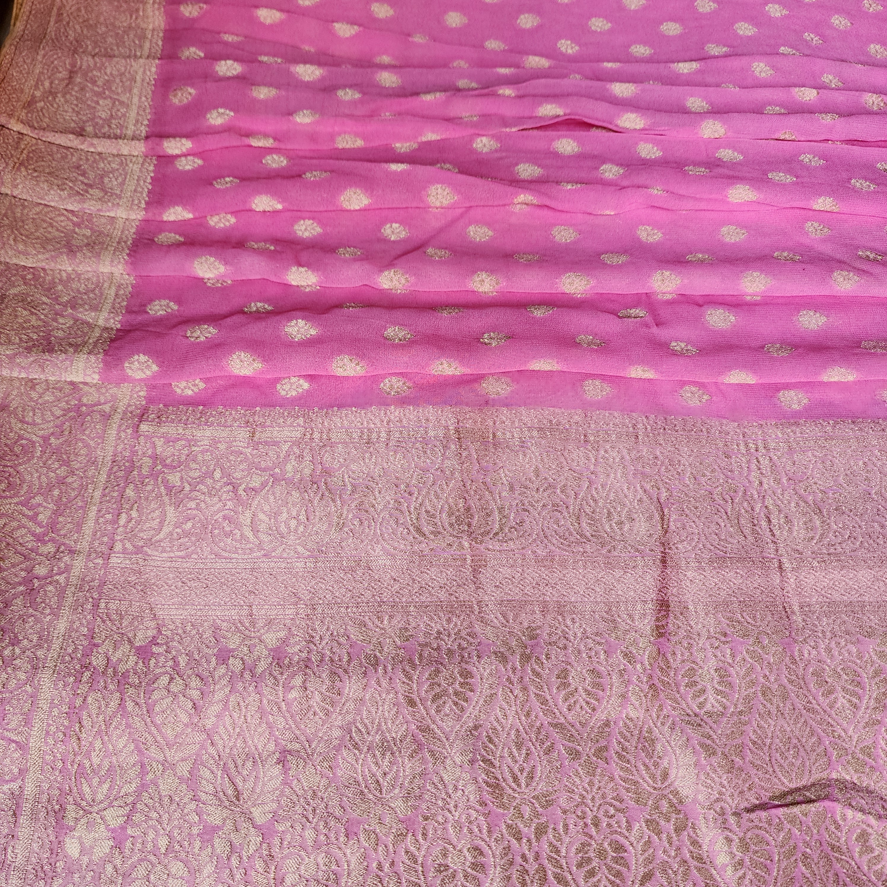 Light Pink Khaddi Georgette Pure Banarasi Saree with Golden Zari