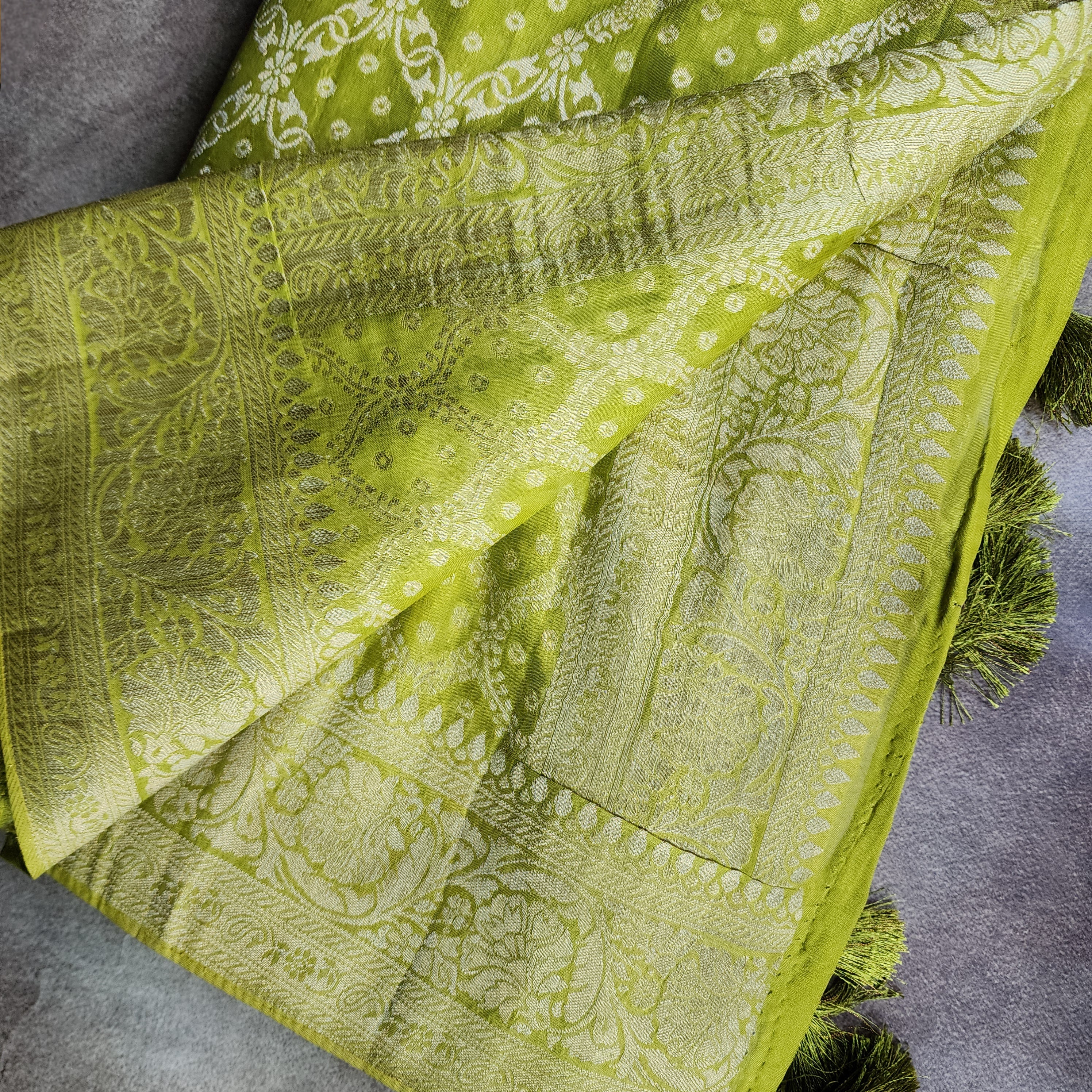 Mehndi Green Pure Khaddi Georgette Banarasi Saree with Golden Zari