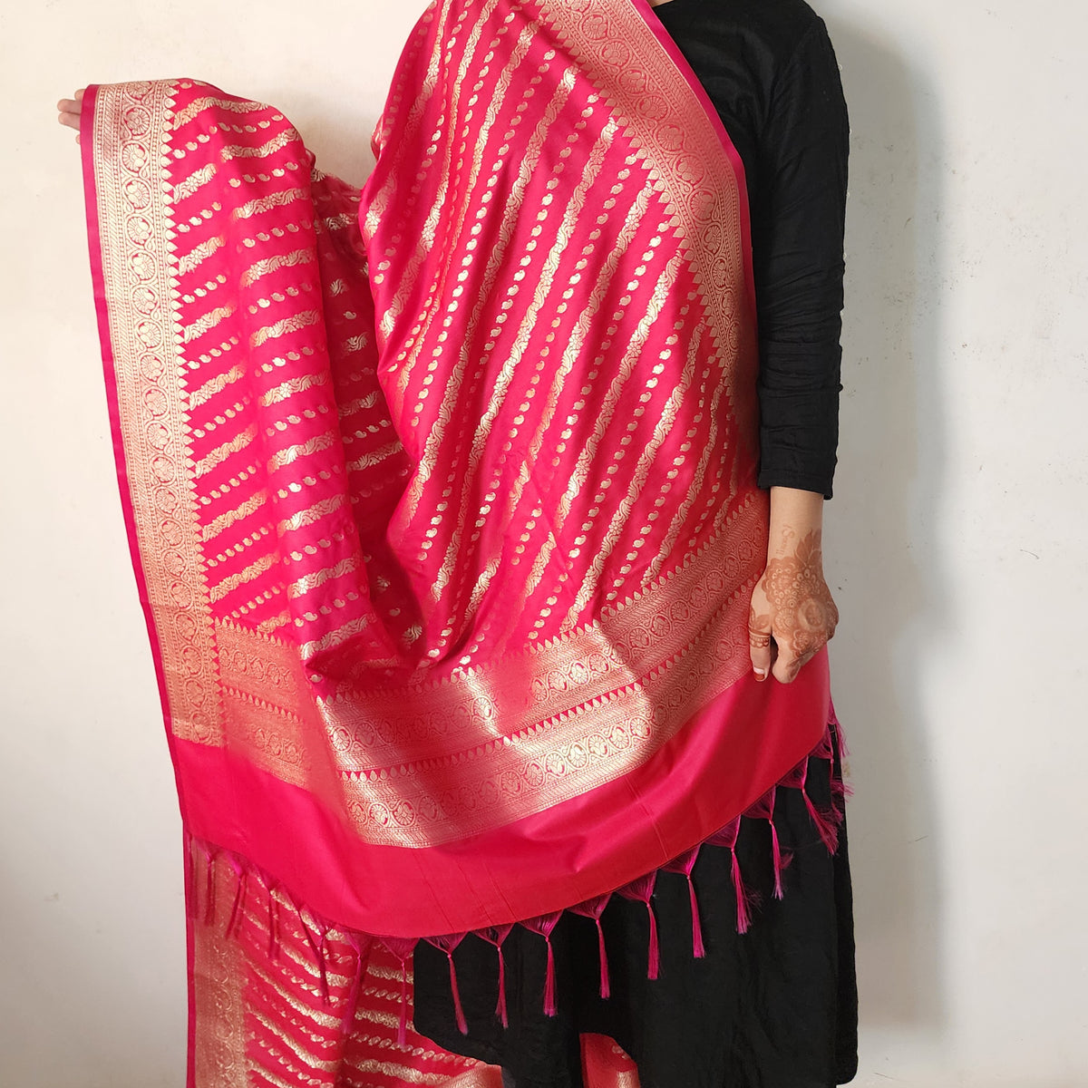 Rani Pink - Banarasi Leheriya Style Dupatta