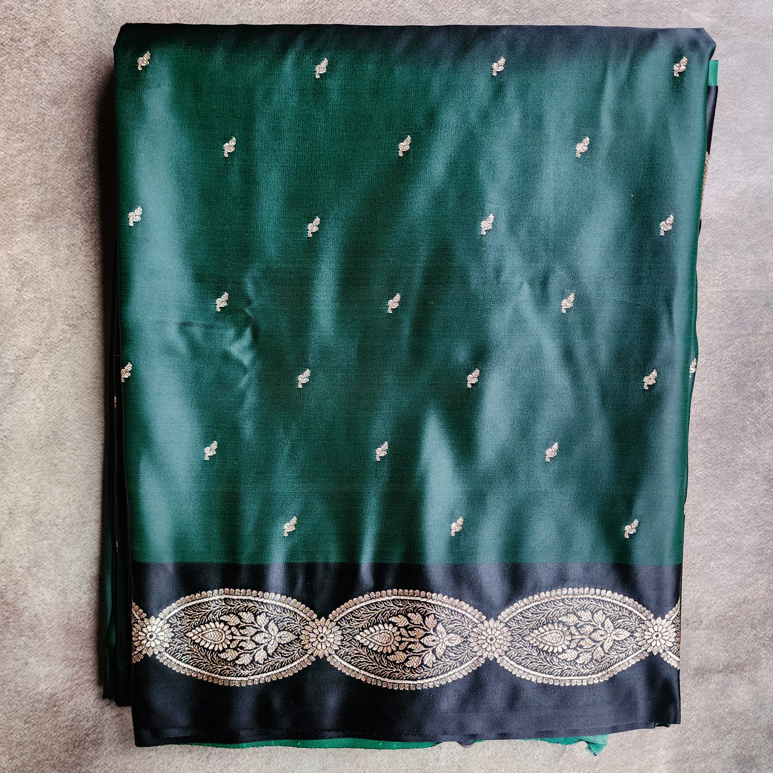 Bottle Green Banarasi Katan Silk Saree with Gold Zari Weaving