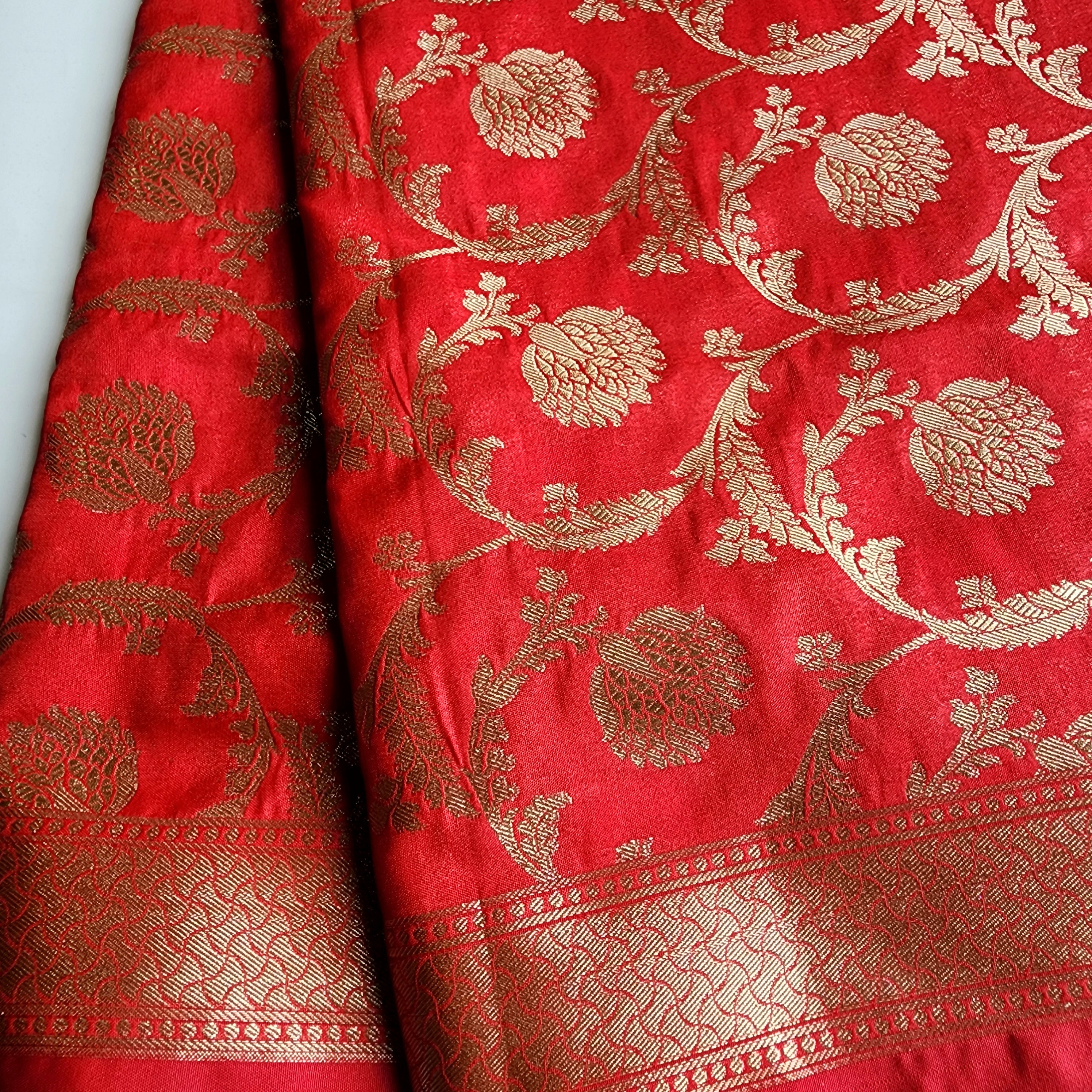 Red Banarasi Dupatta - Zari Blossom Motifs