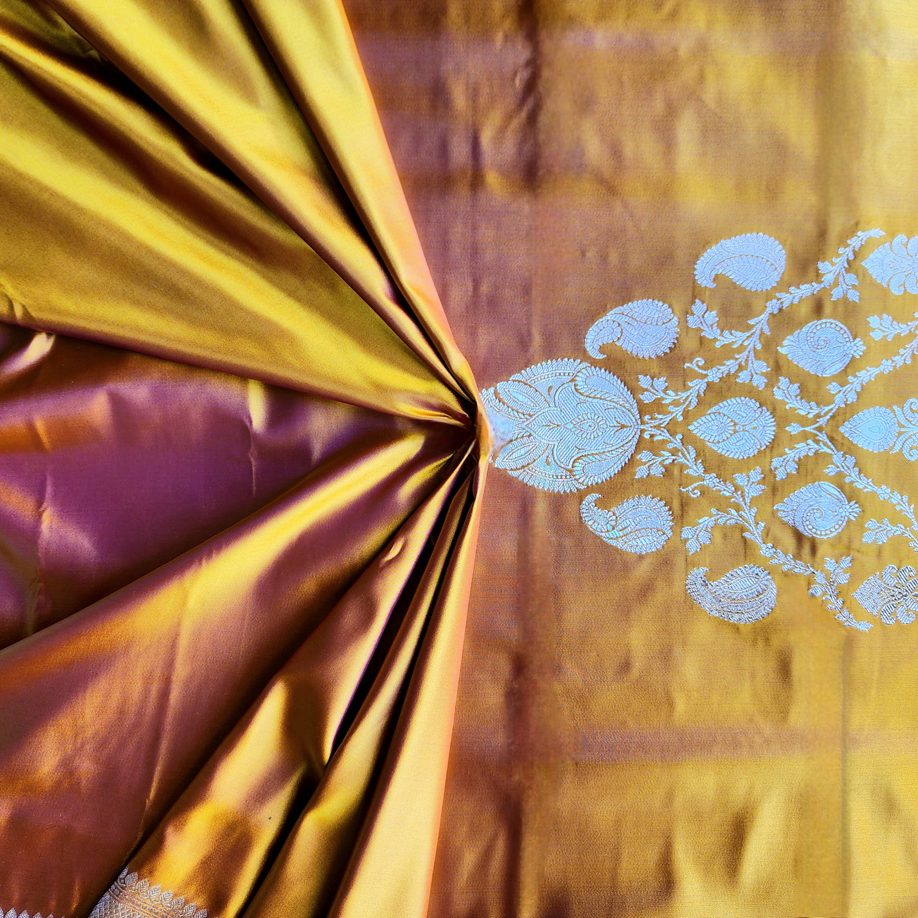 Rich Orange Pure Banarasi Katan Silk Saree with light Gold Zari Weaving