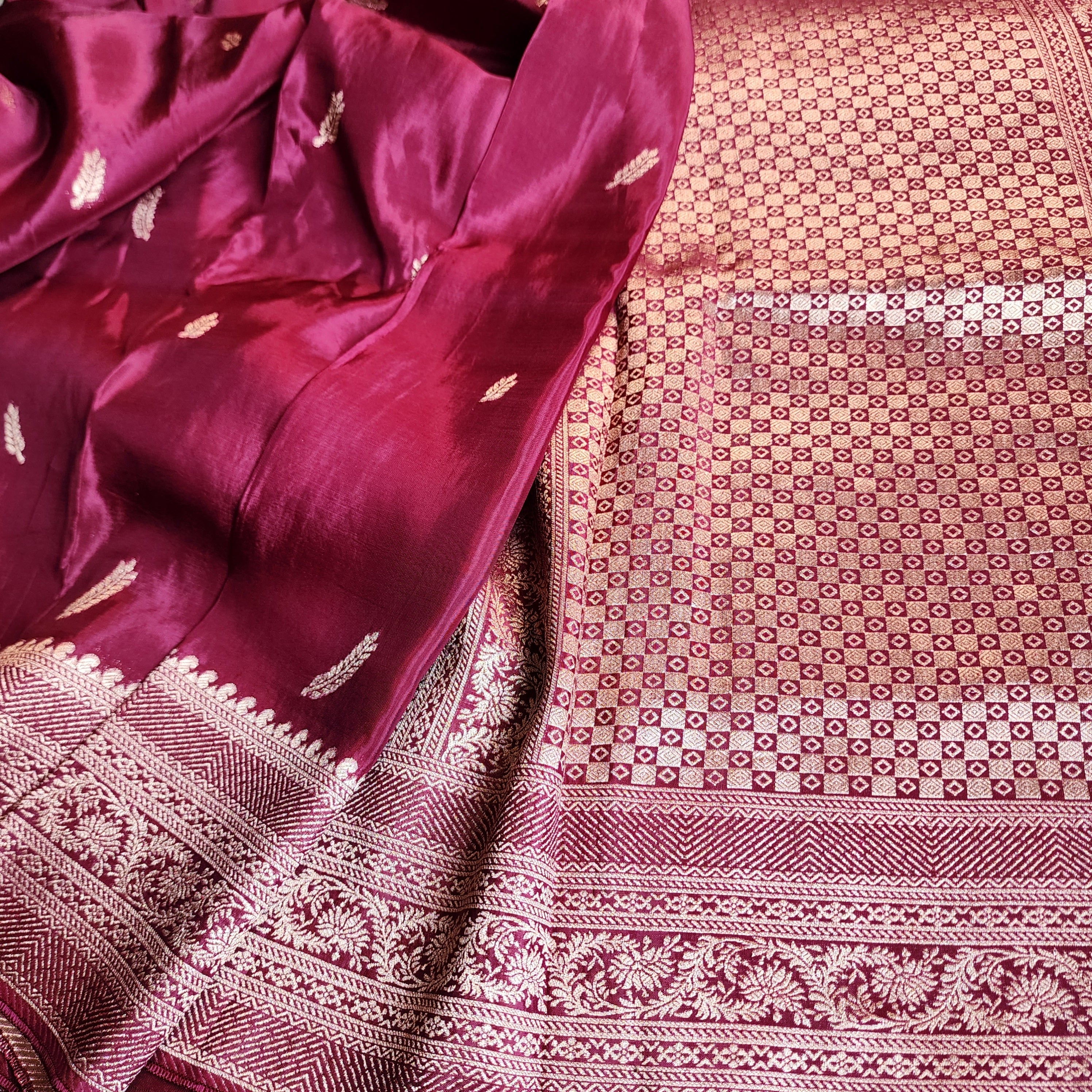 Wine Pure Crepe Silk Saree with Silver Zari Border