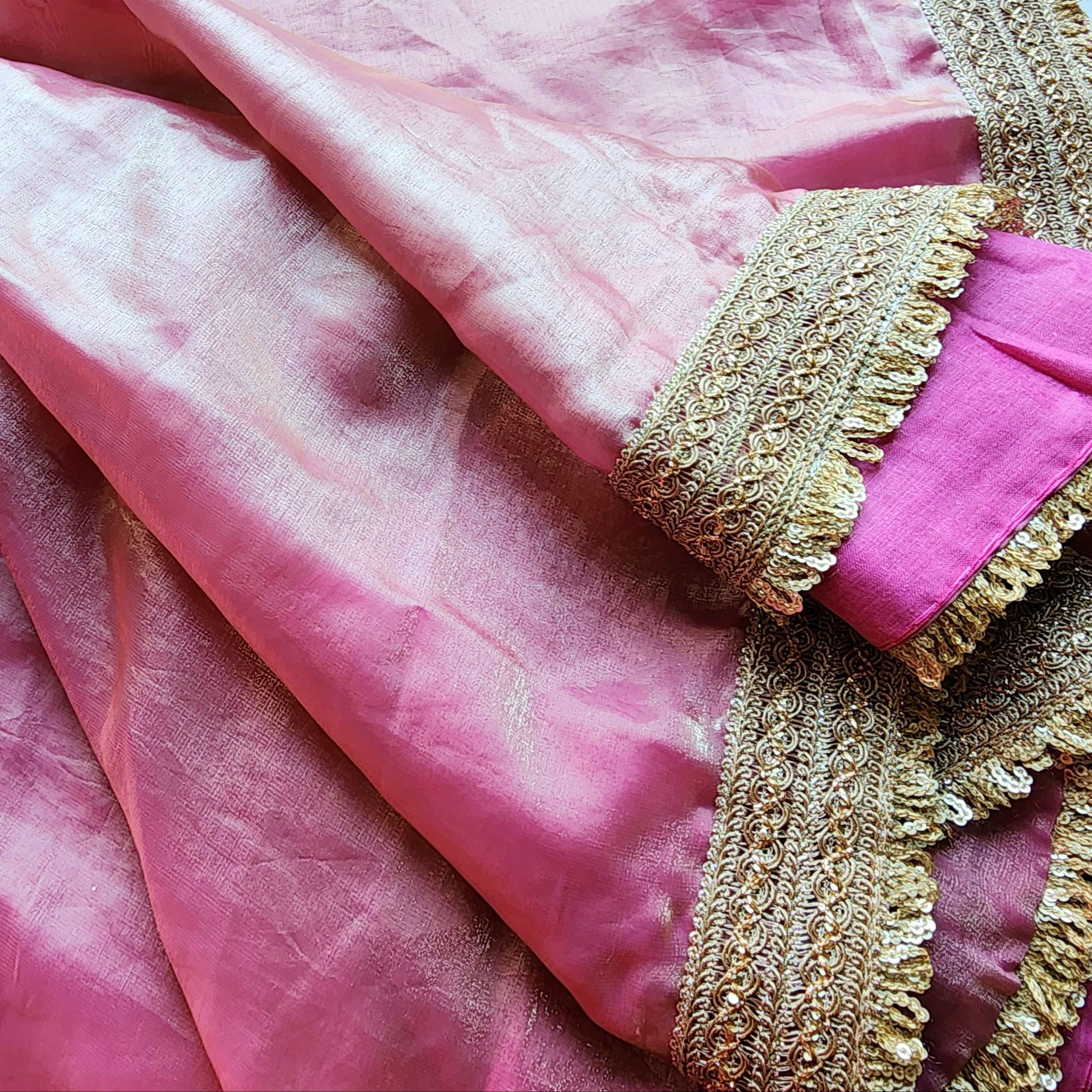 Pastel Pink Designer Chiffon Silk Saree with Readymade Blouse