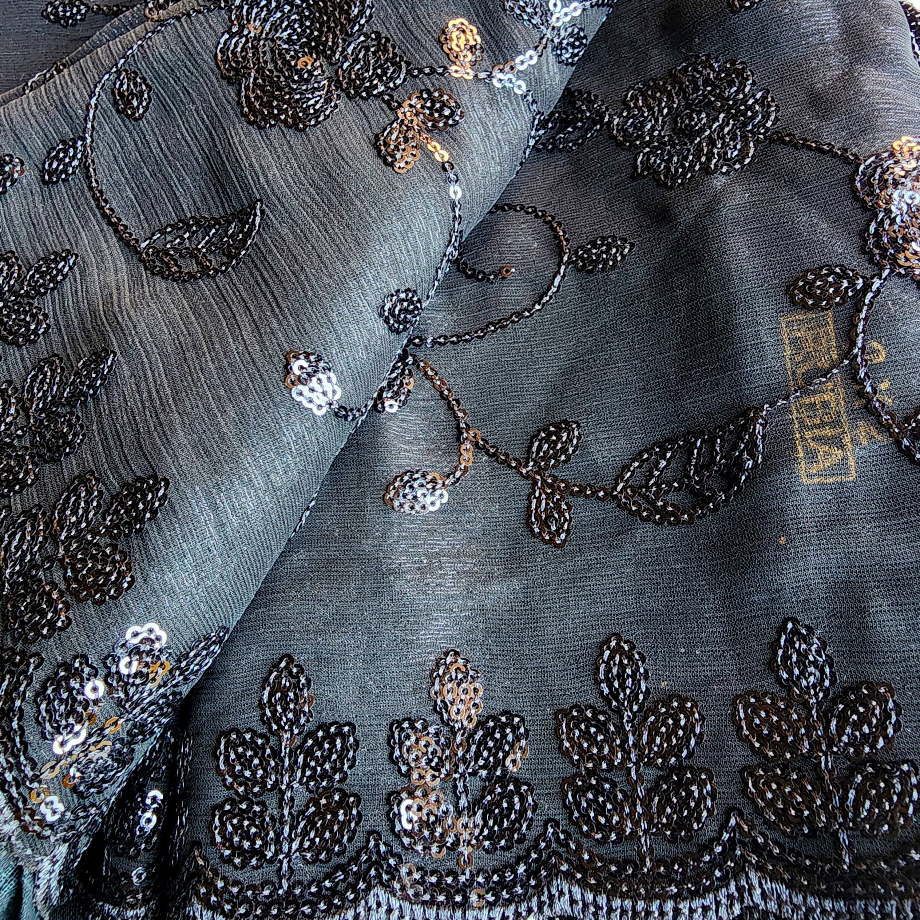 Georgette Designer Sequinned Saree - Black