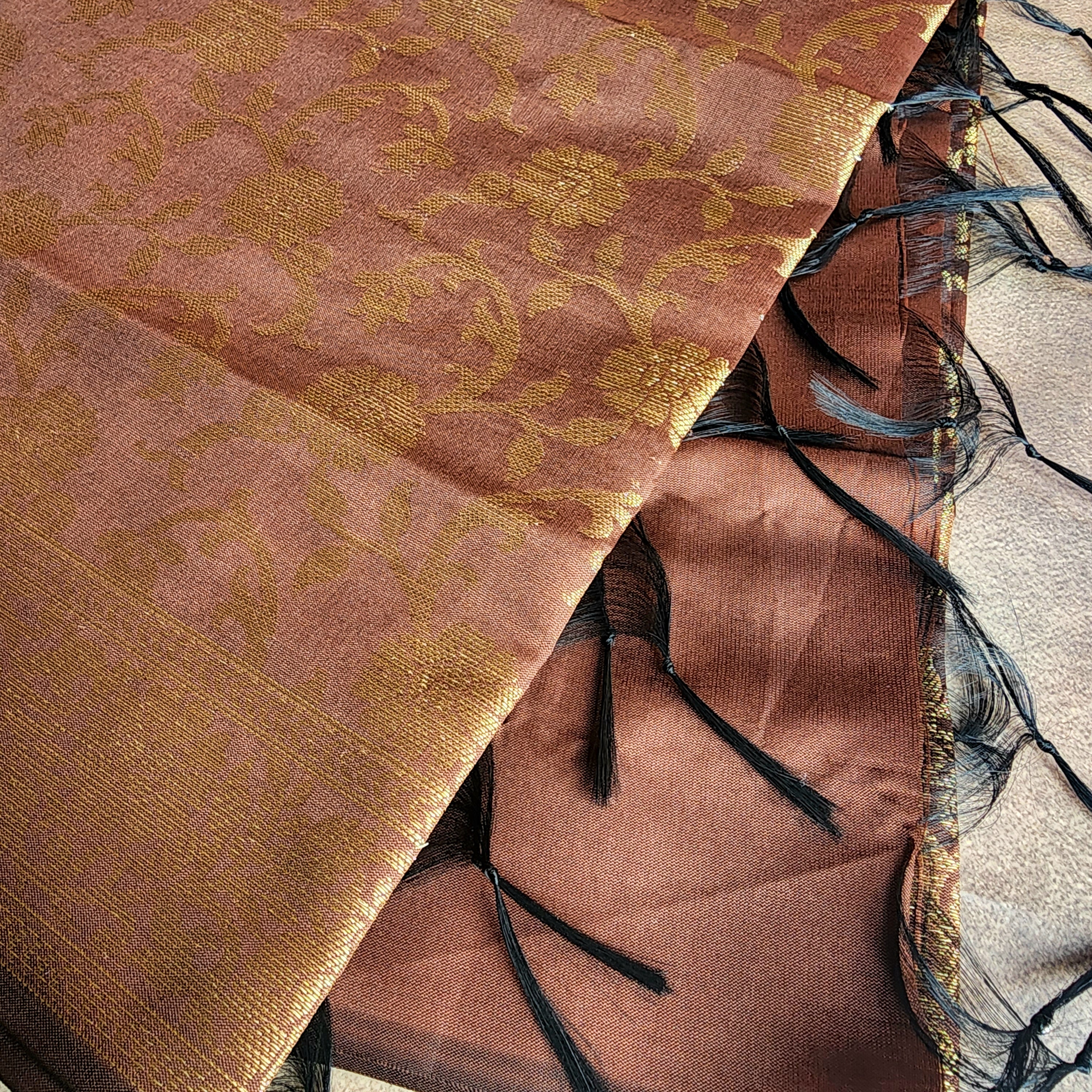 Copper Brown Banarasi Tapetta Silk Dupatta with Gold Floral Weave