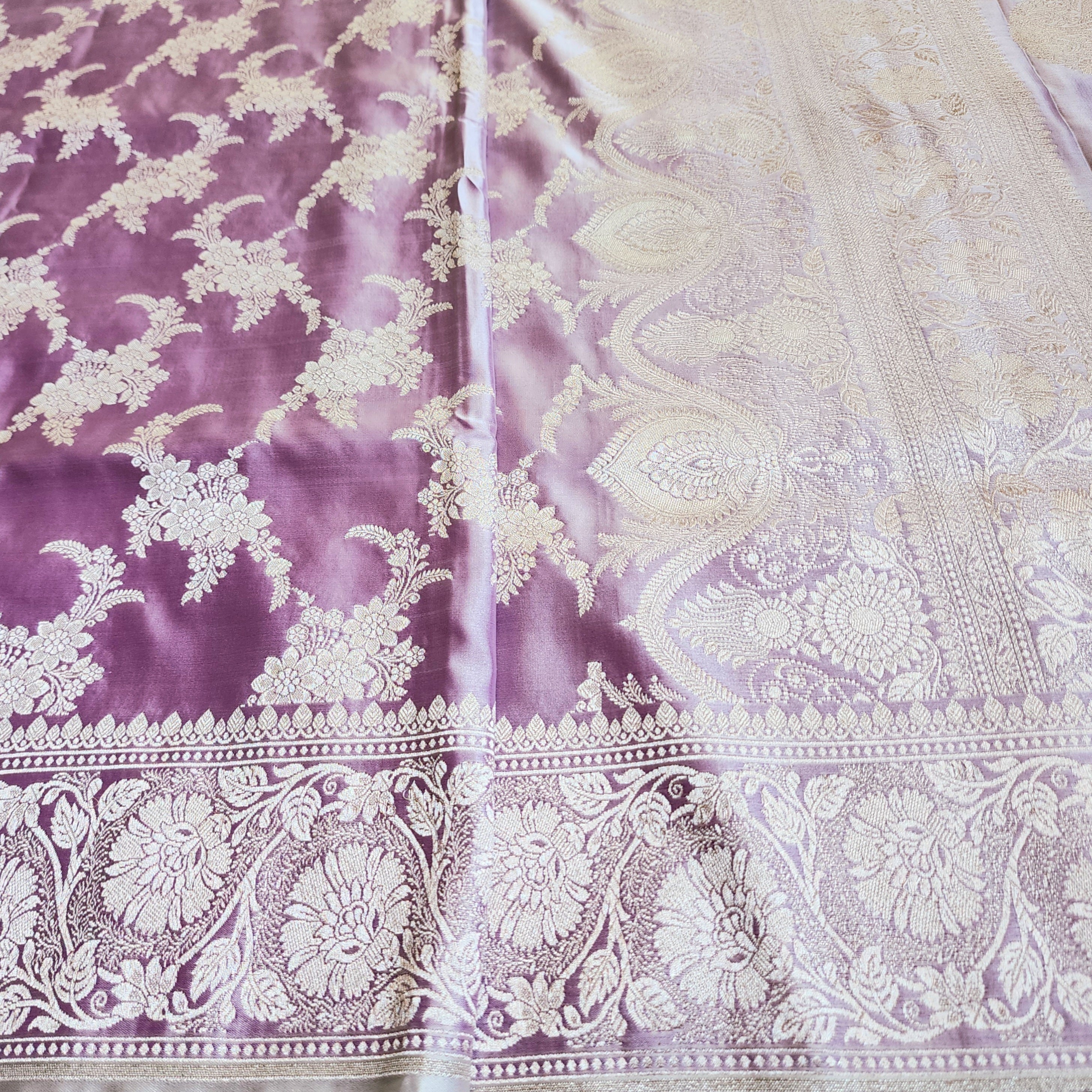 Lilac Banarasi Katan Silk Saree with Floral Vine Jaal