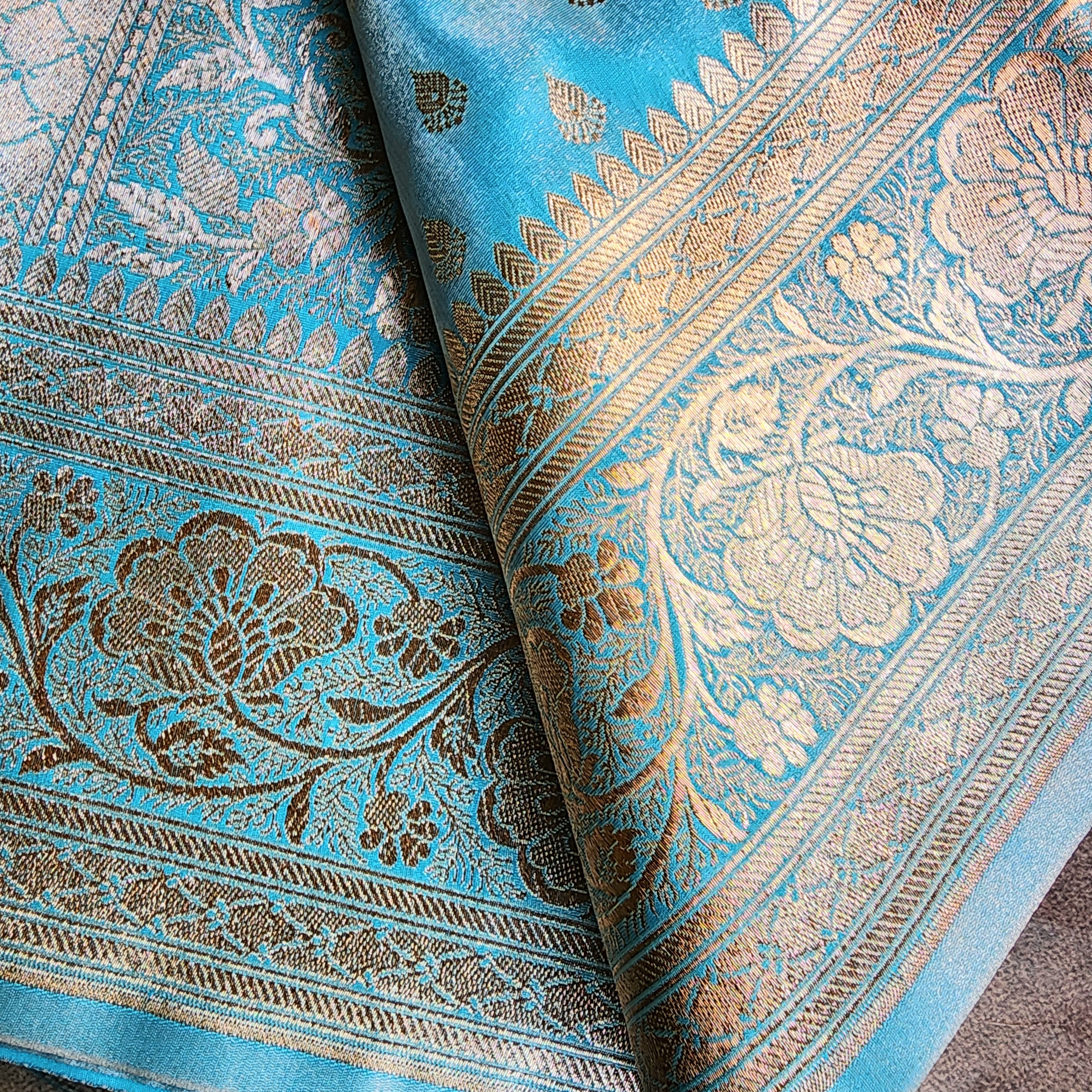 Rich Sky Blue Banarasi Silk Saree with Gold Zari Weaving