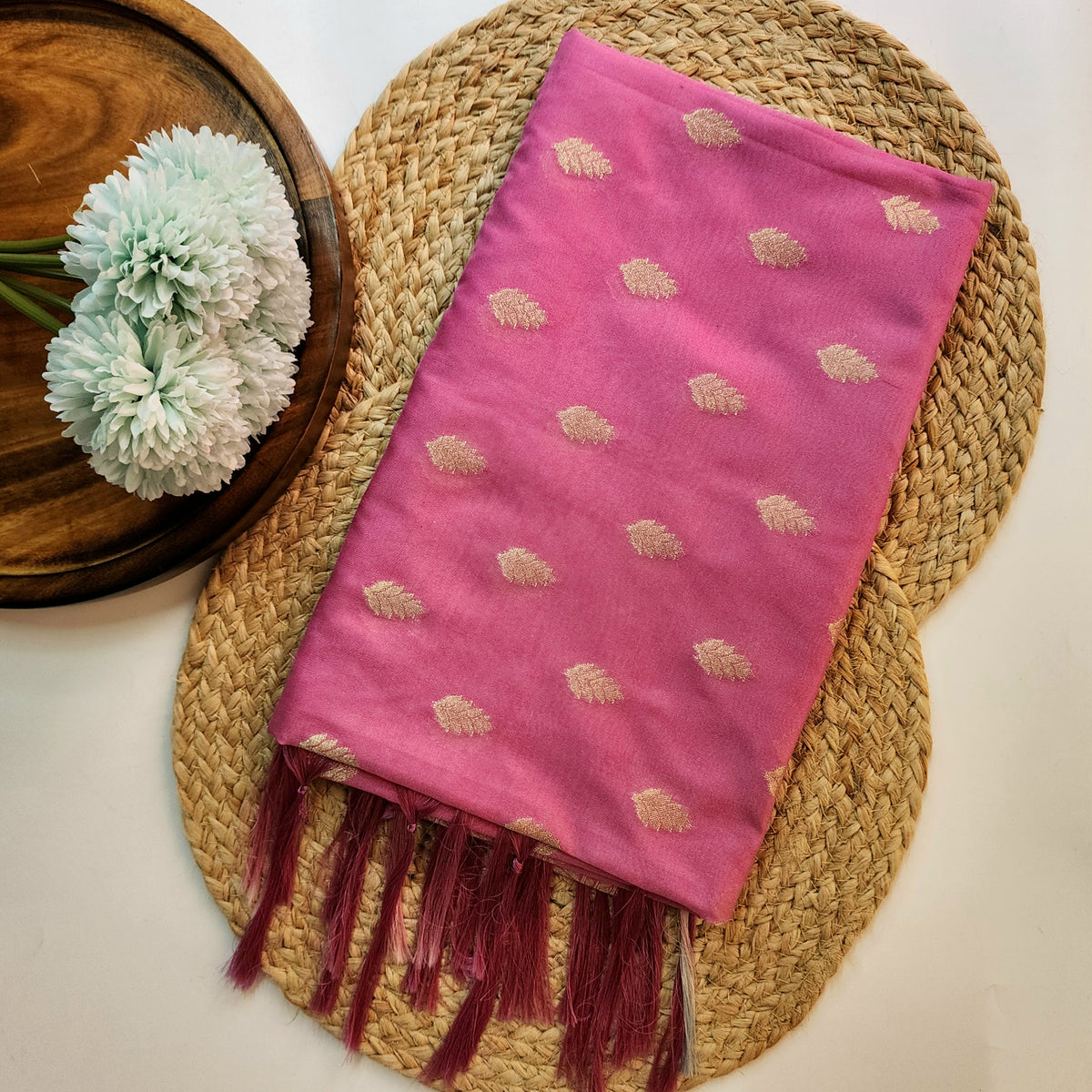 Dusty Rose Banarasi Tapetta Silk Leaf Weave Dupatta