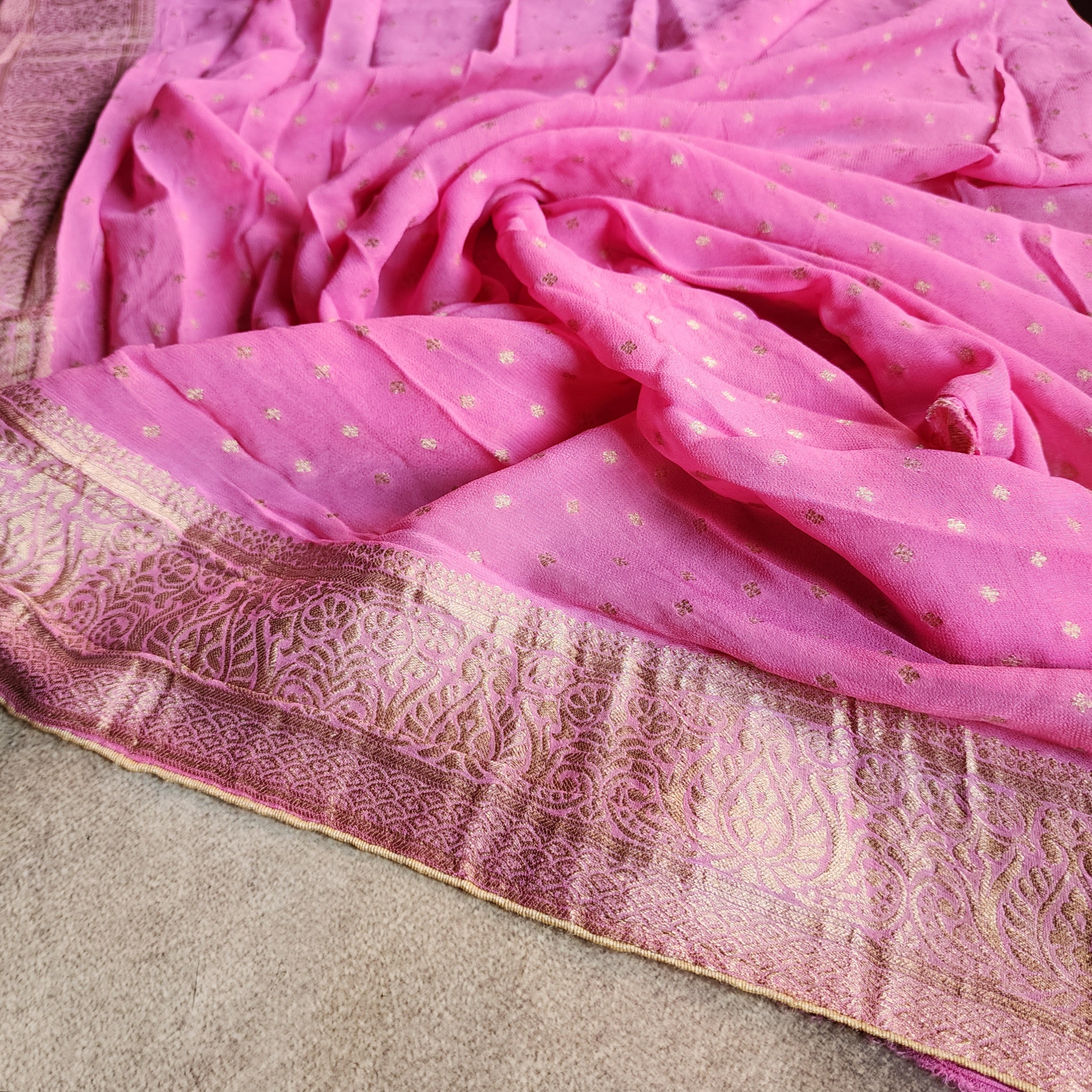 Light Pink Khaddi Georgette Pure Banarasi Saree with Golden Zari