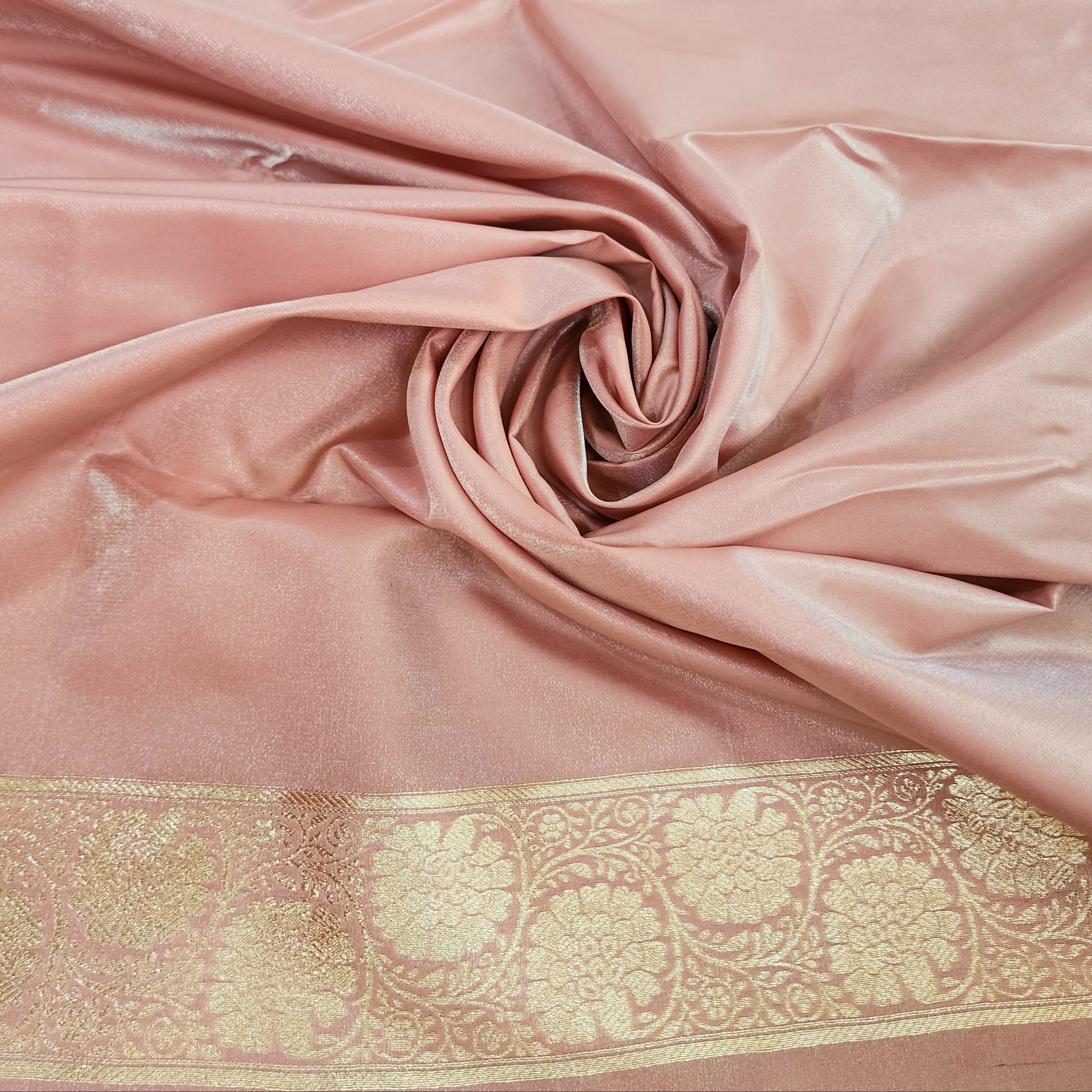 Rich Rose Blush Pink Banarasi Silk Saree with Gold Zari Weaving