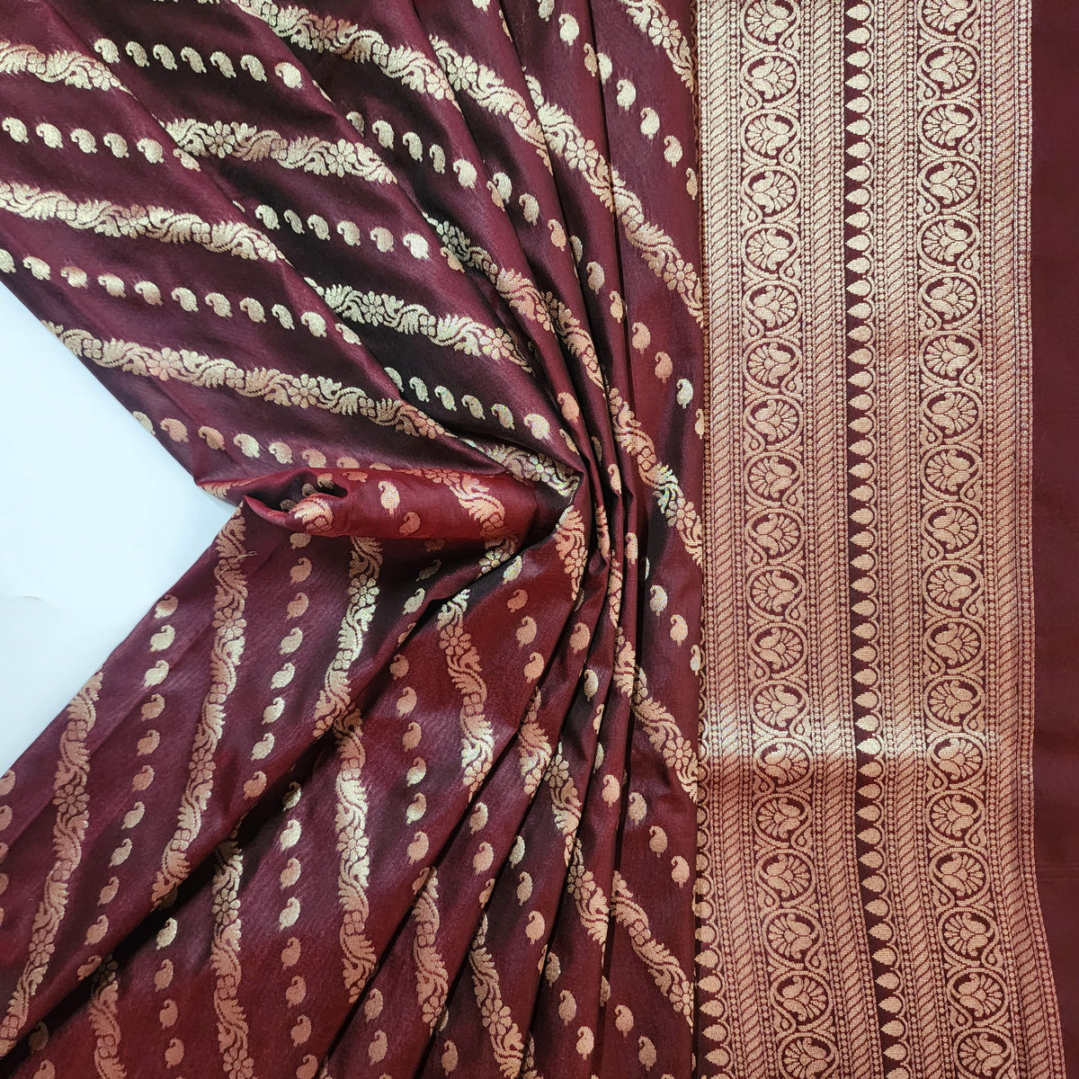 Deep Burgundy - Banarasi Leheriya Style Dupatta