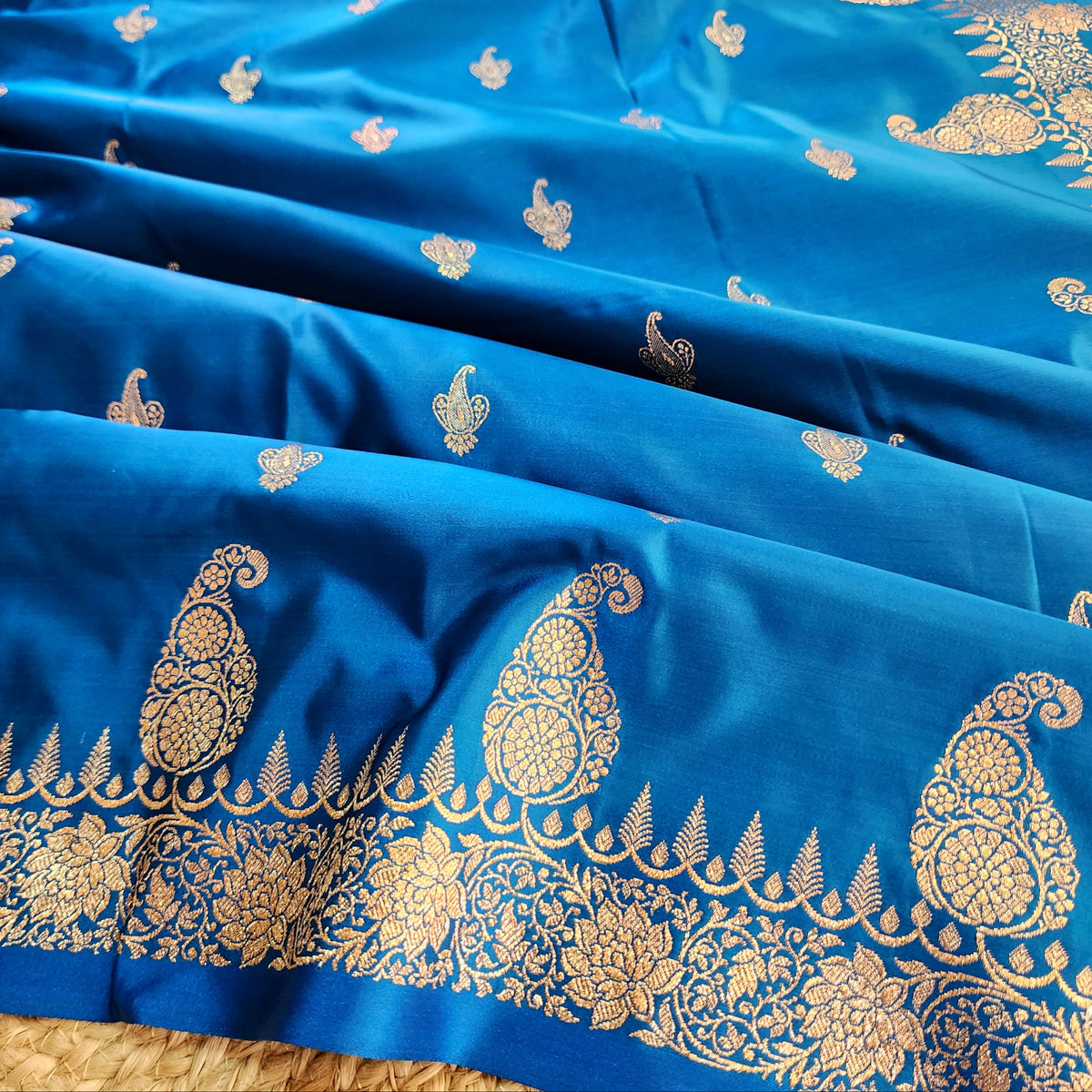 Royal Blue Paisley Katan Silk Saree with Gold Zari