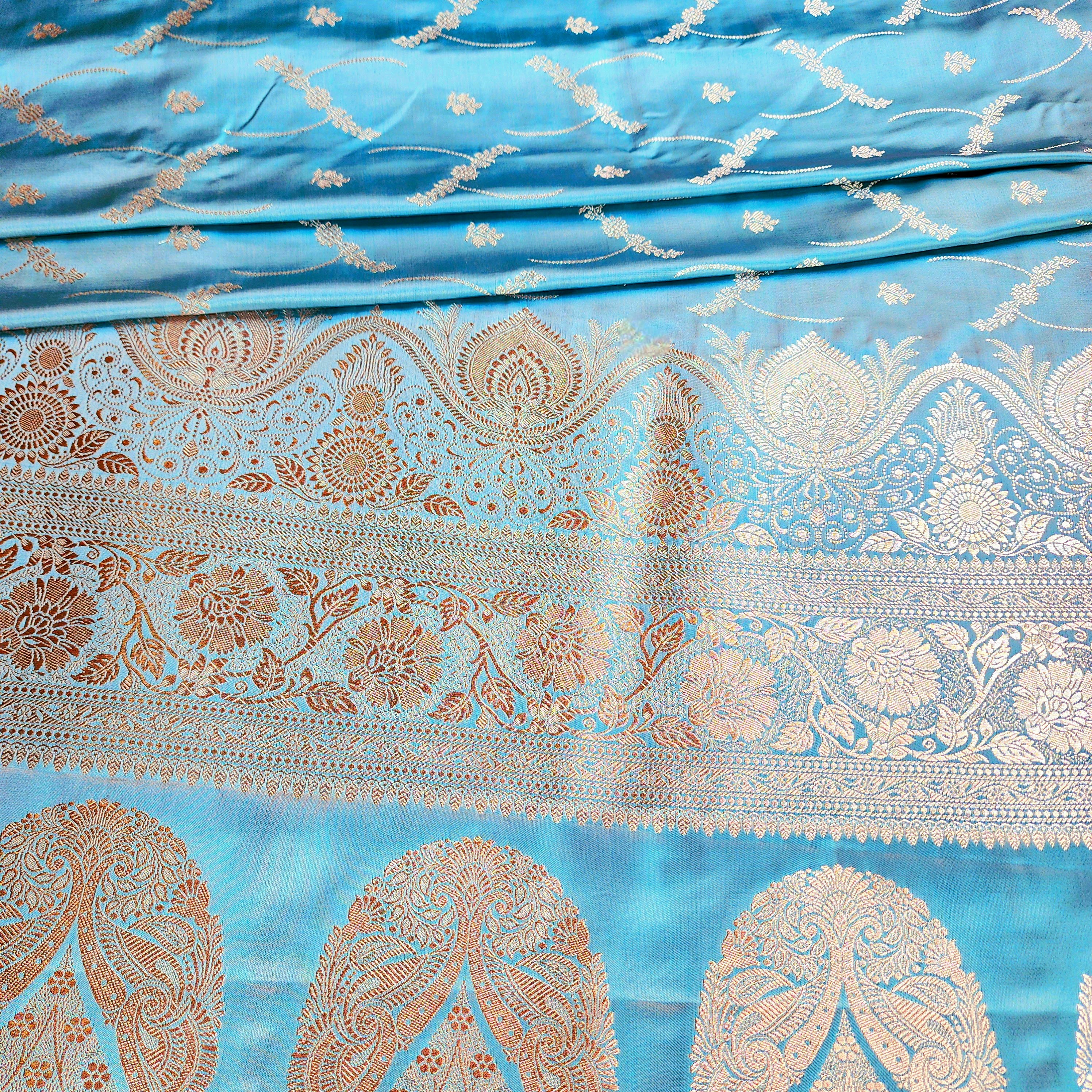 Pastel Blue Banarasi Katan Silk Saree with Light Gold Zari weaving