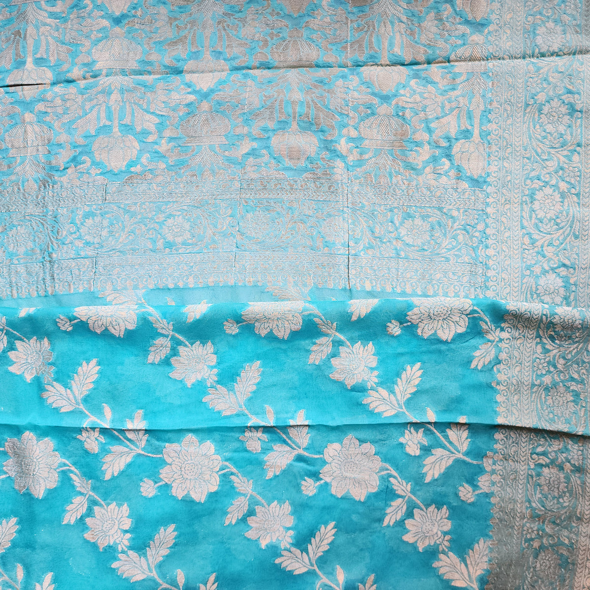 Khaddi Georgette Pure Banarasi Saree in Turquoise