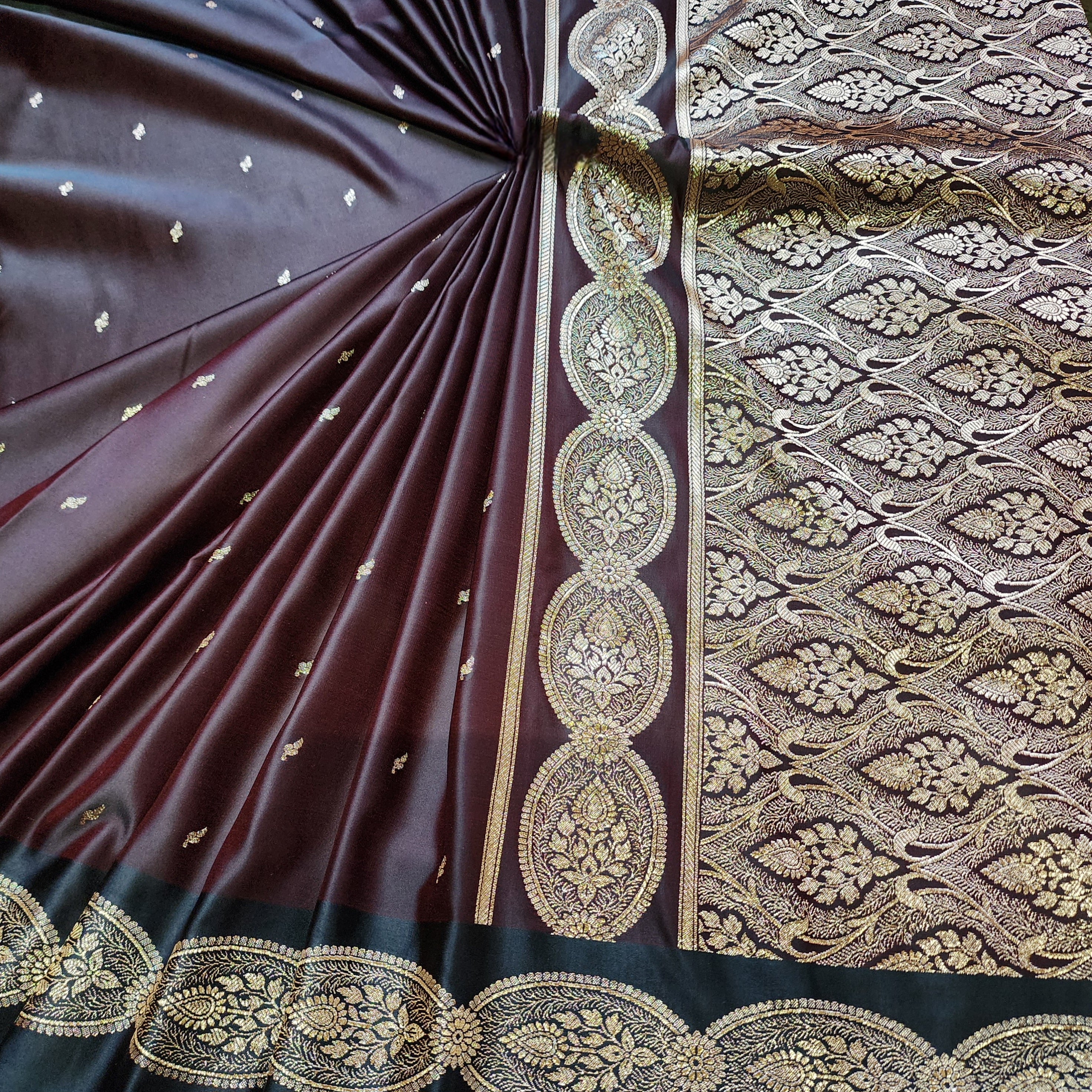 Deep Maroon Pure Banarasi Katan Silk Saree with Gold Zari Weaving