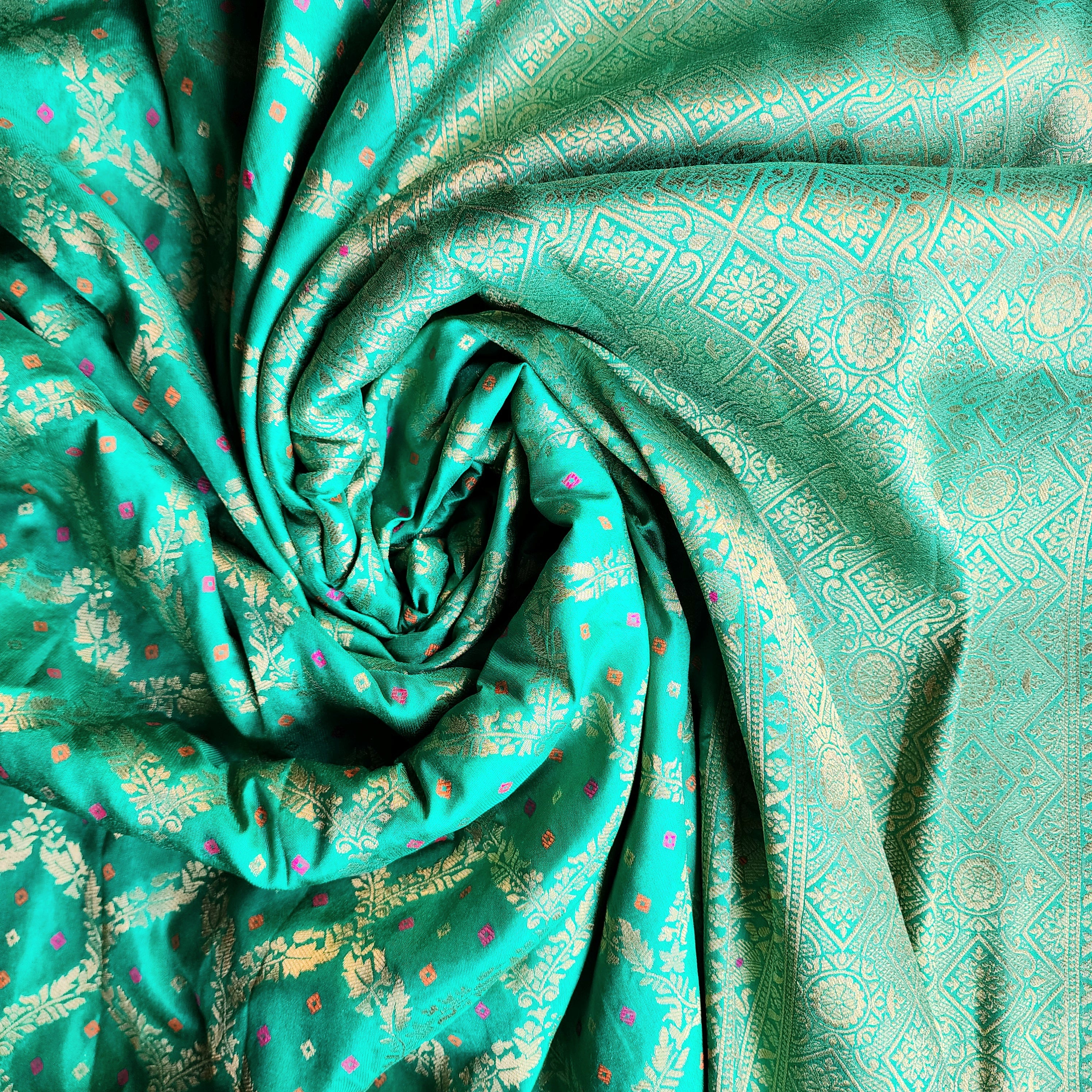 Aqua Green Bandhani Dupatta with Traditional Jaal