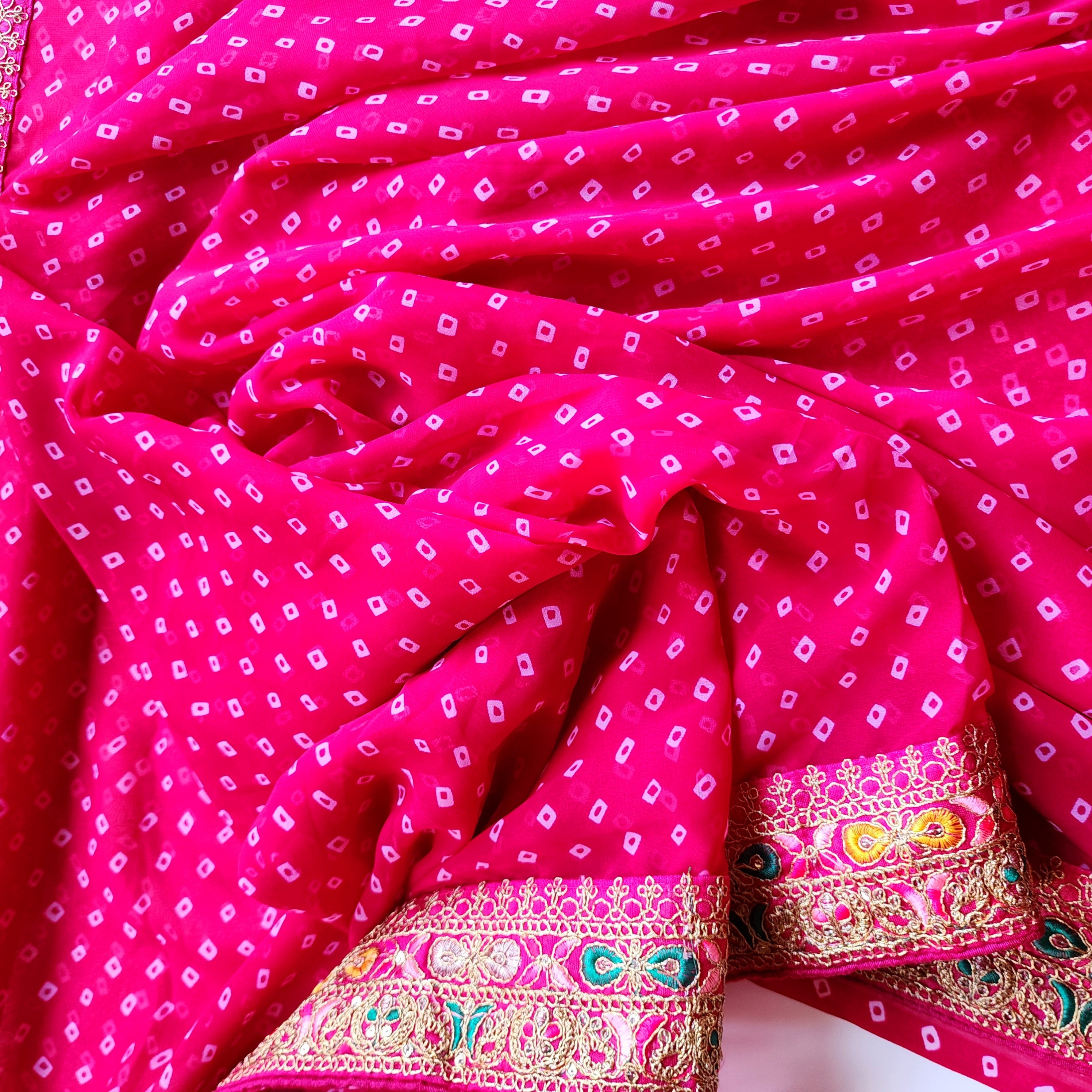 Embroidered Bandhani Designer Saree in Pink