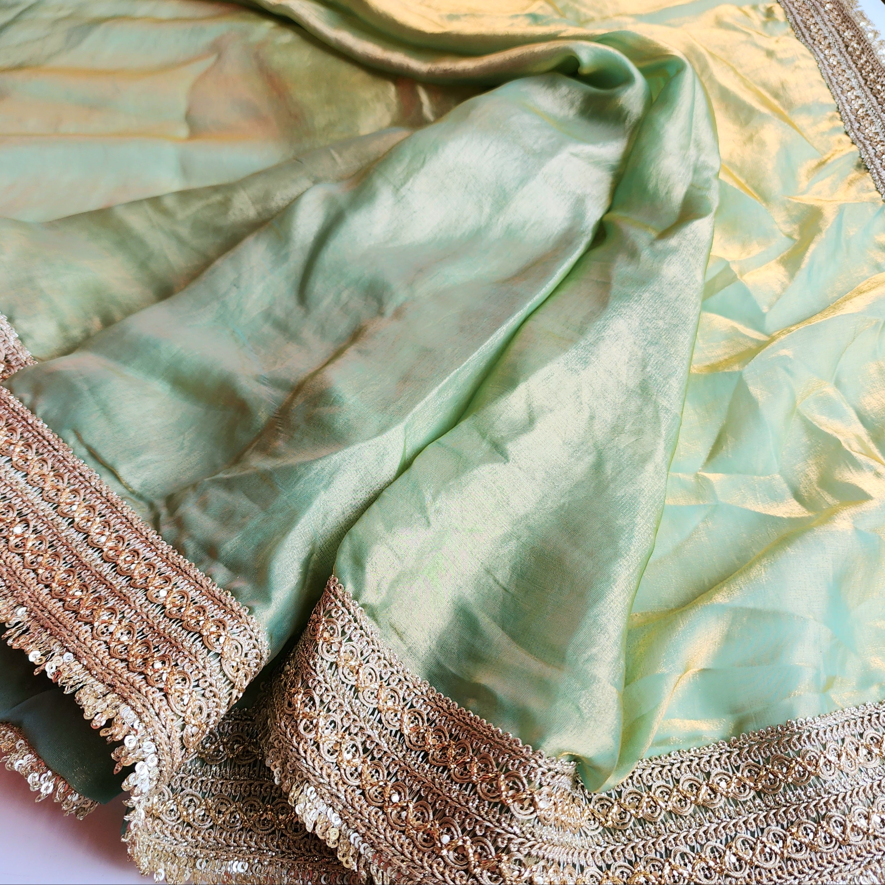 Pastel Green Designer Chiffon Silk Saree