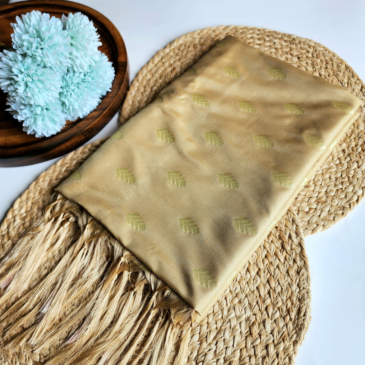 Champagne Banarasi Tapetta Silk Leaf Weave Dupatta