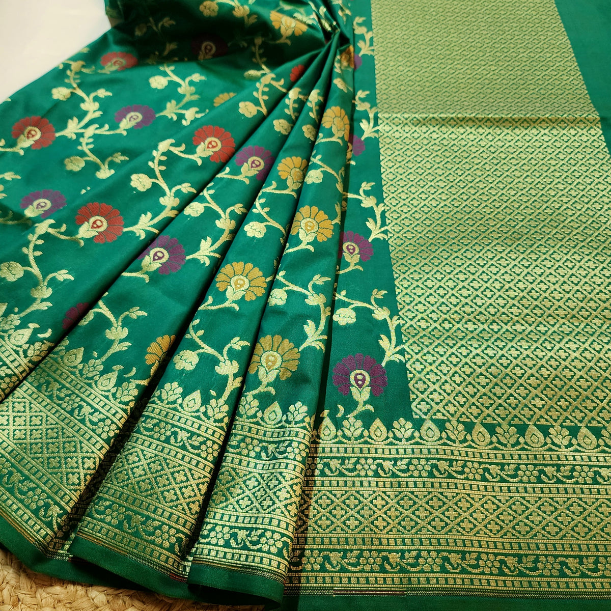 Banarasi Silk Floral Jaal Dupatta - Deep Teal