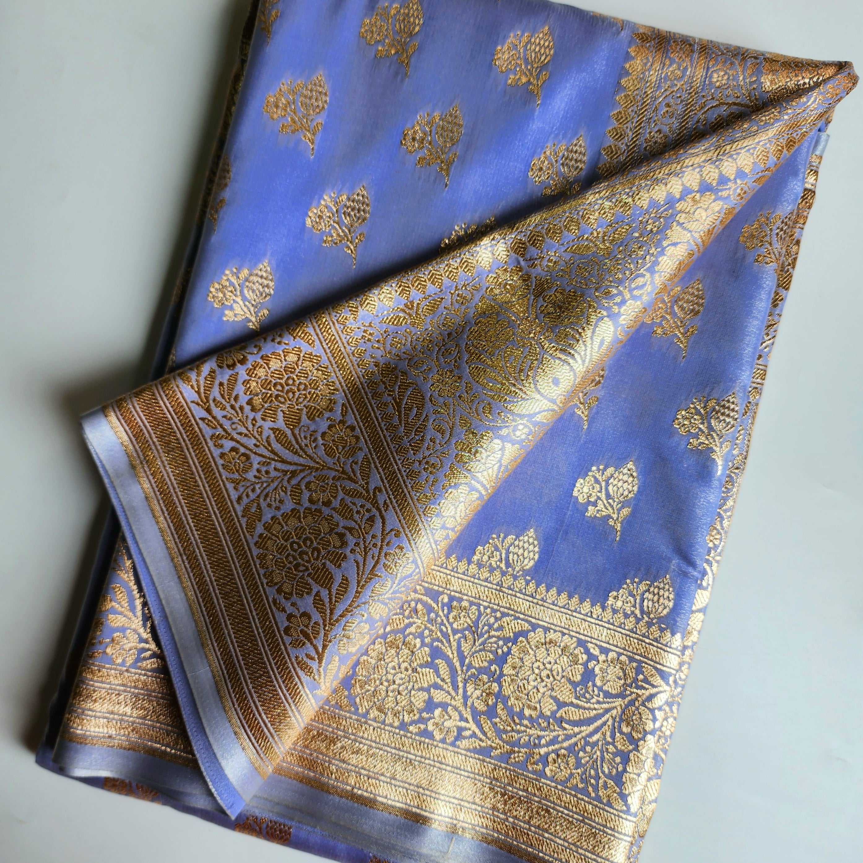 Rich Periwinkle Blue Banarasi Silk Saree with Gold Zari Weaving