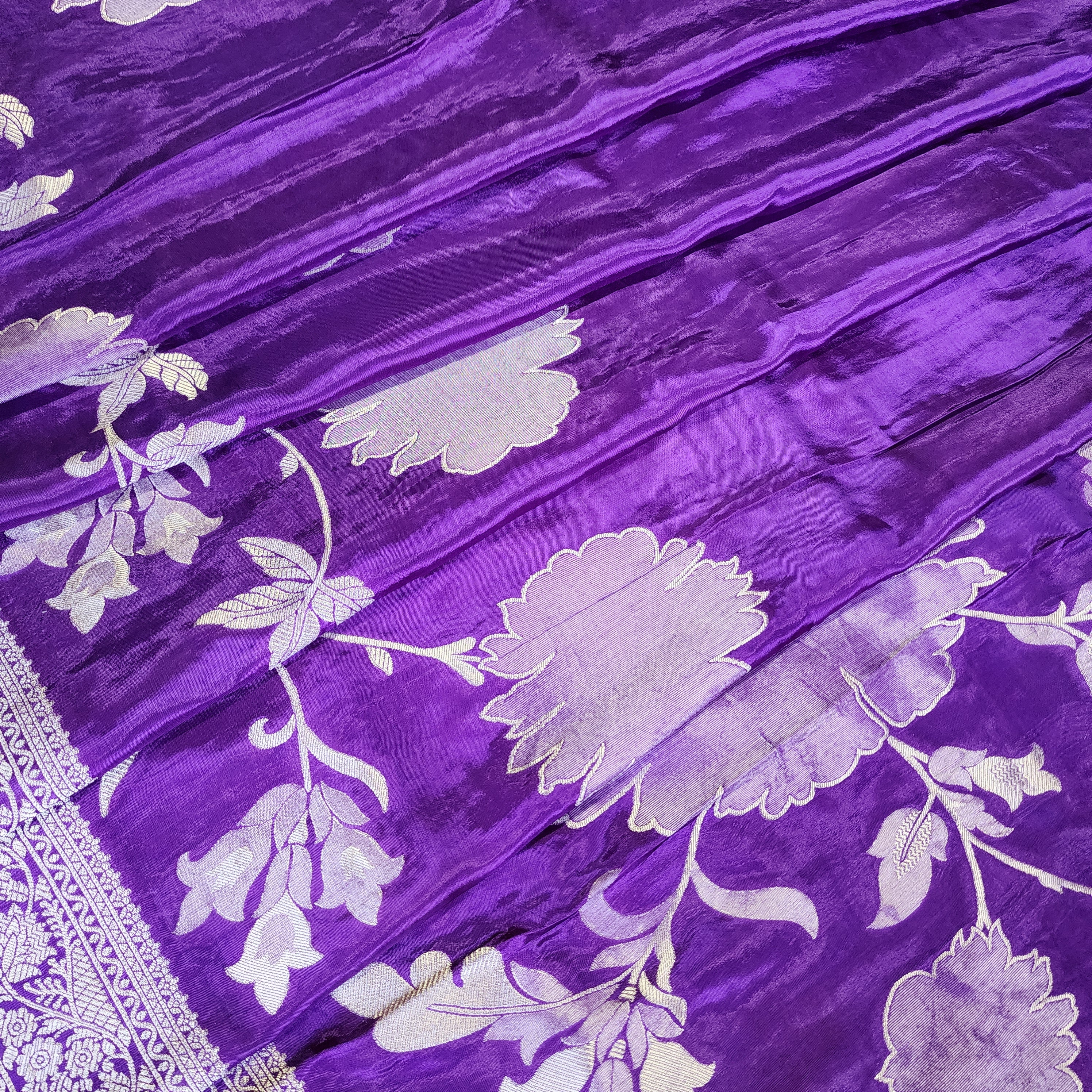 Plum Purple Muslin Silk Saree with Floral Weave