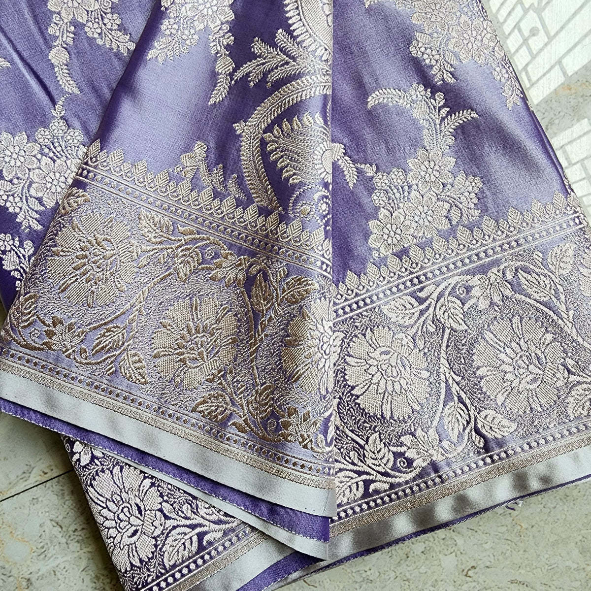 Mauve Banarasi Katan Silk Saree with Floral Vine Jaal