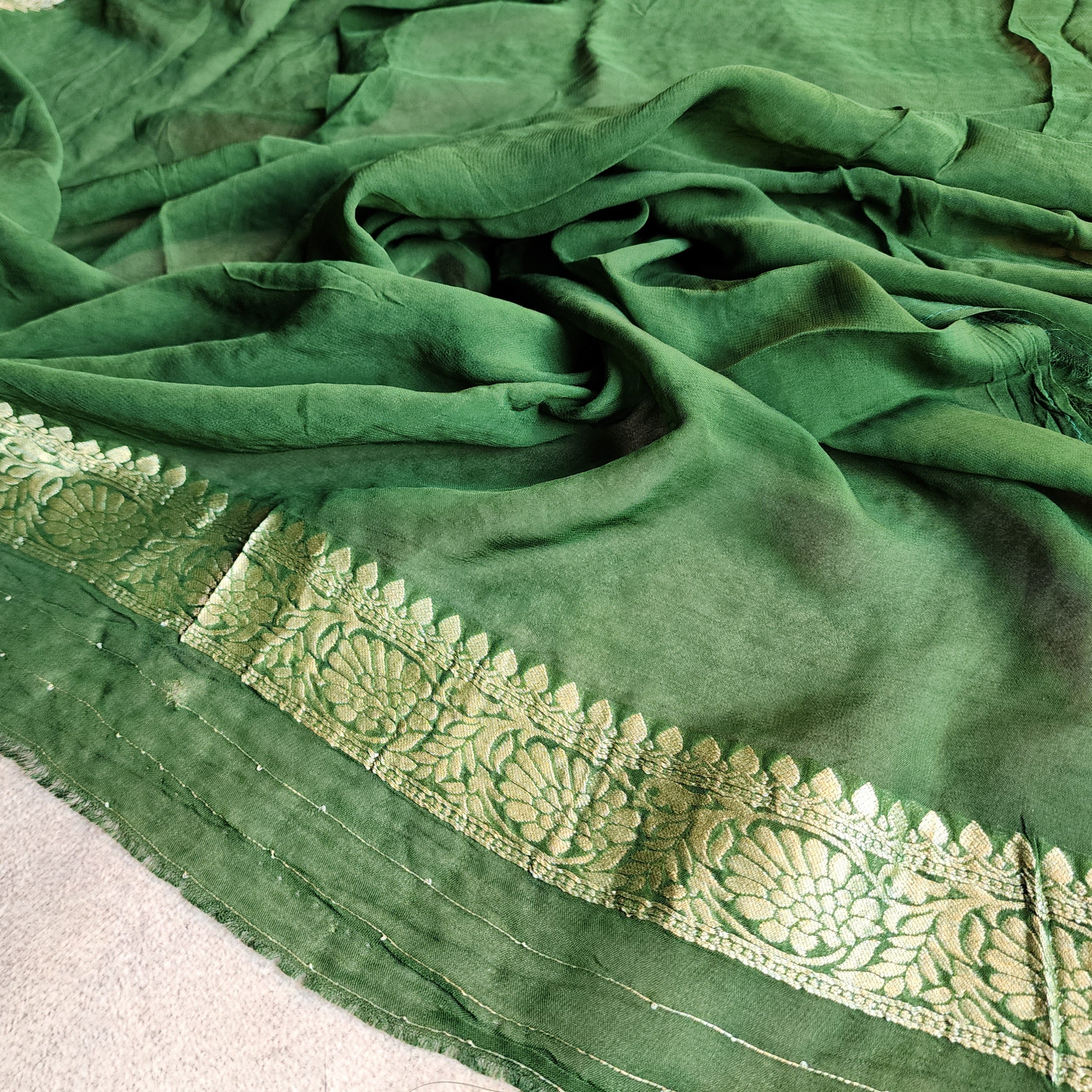 Purple Khaddi Georgette Pure Banarasi Saree with Green Border