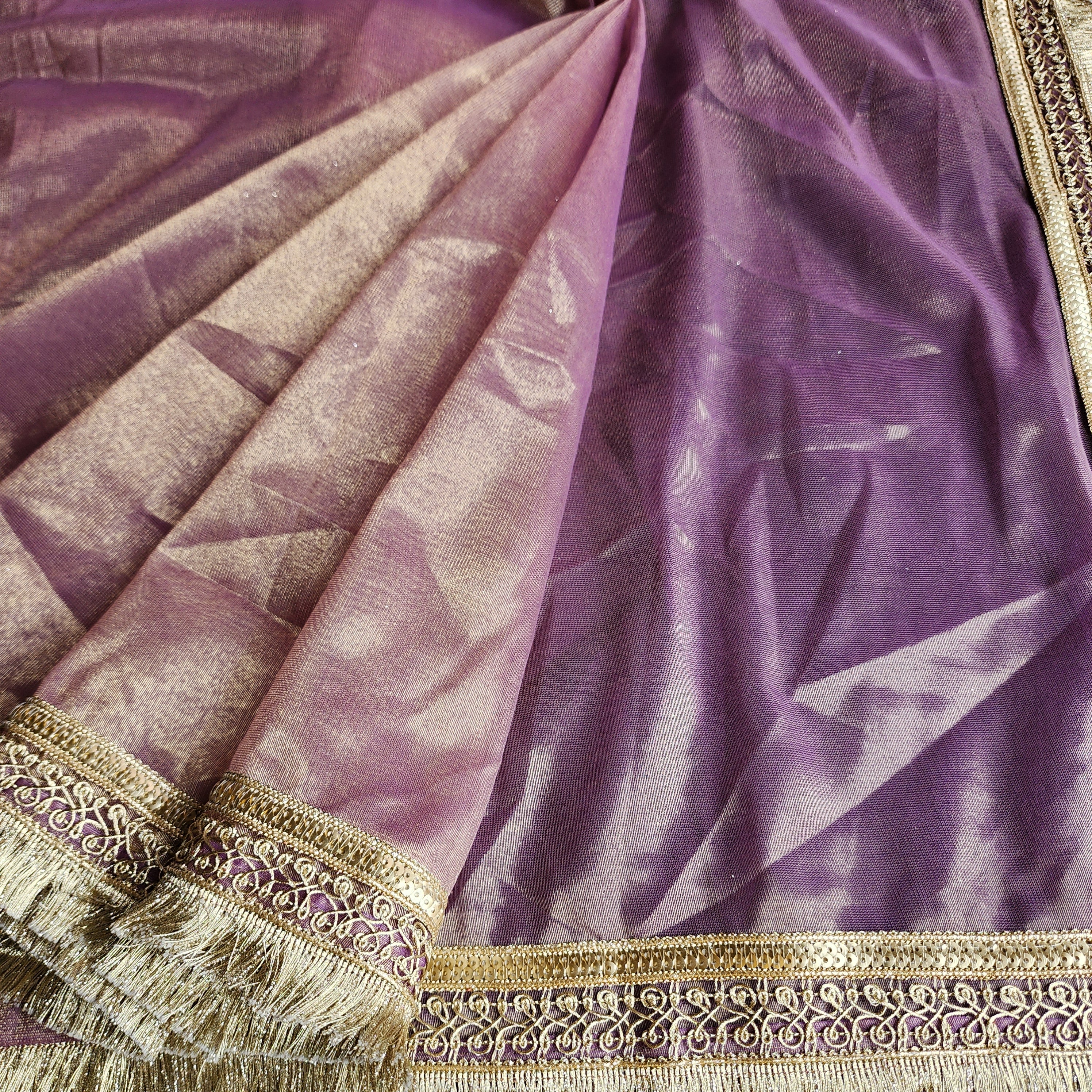 Metallic Mauve Designer Tissue Net Saree