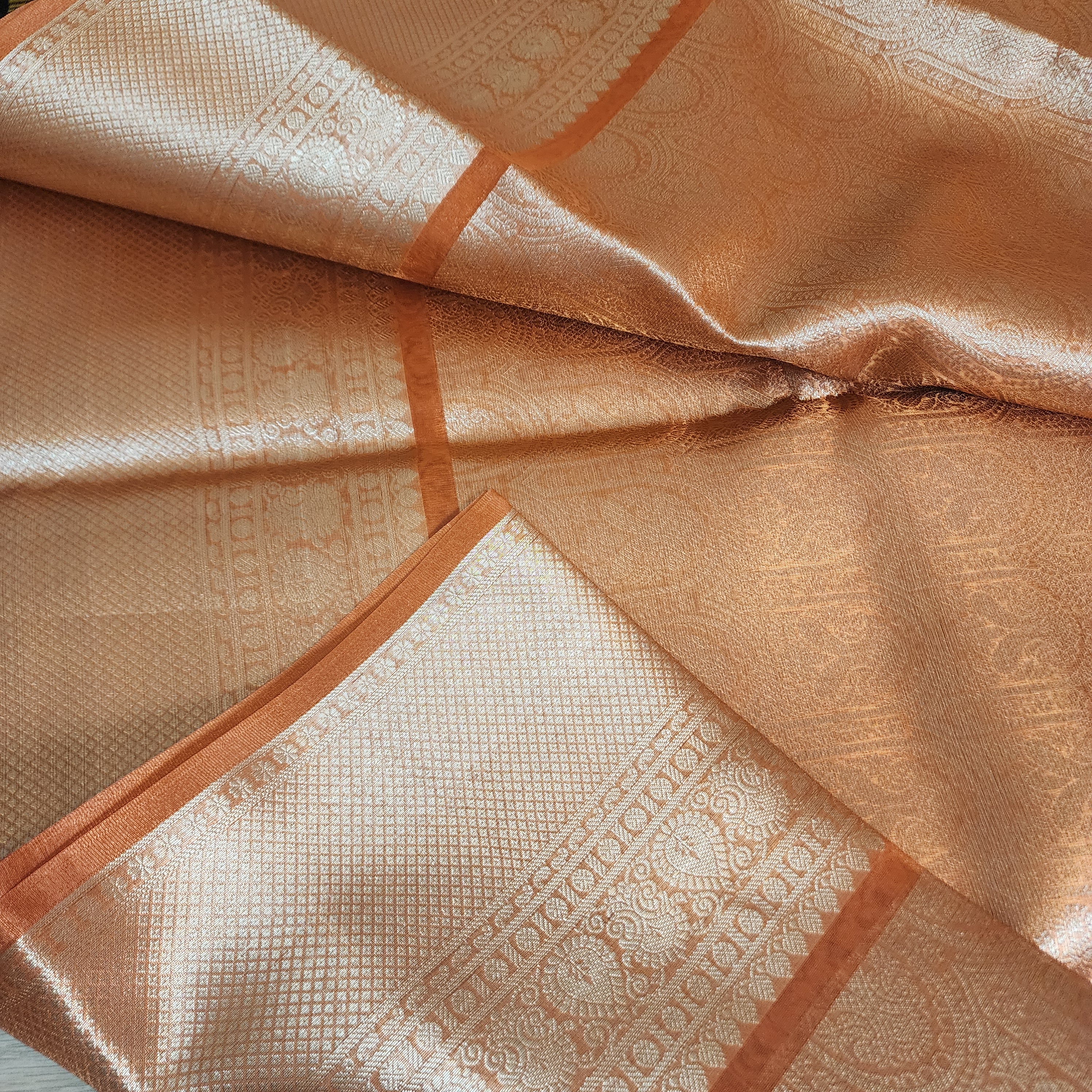 Fanta Orange Metallic Tissue Silk Saree