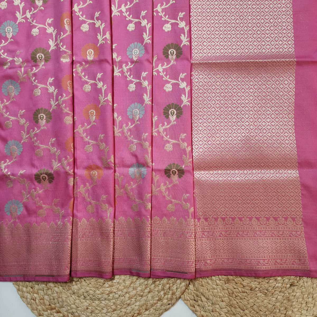 Banarasi Silk Floral Jaal Dupatta - Blush Pink