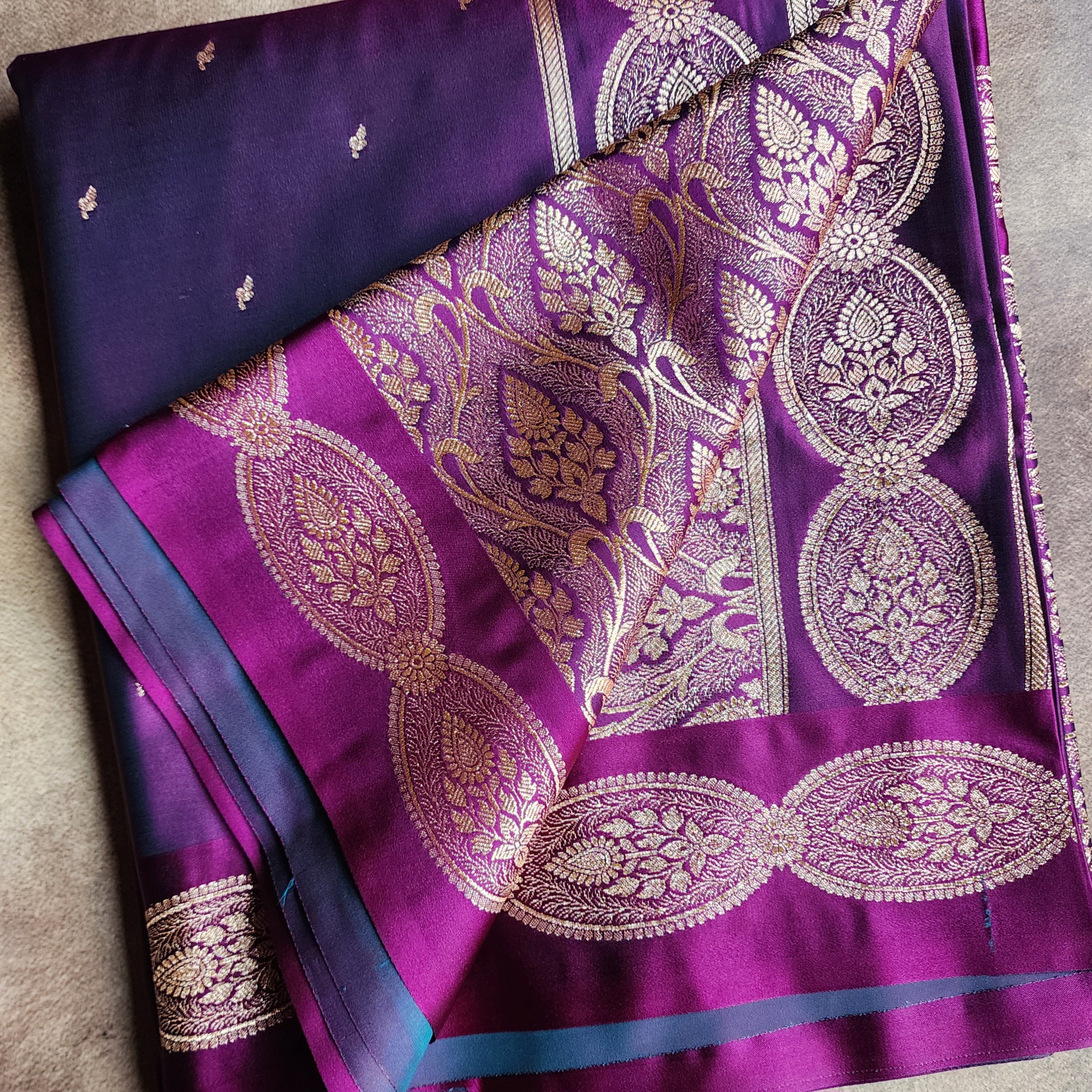 Rich Purple Pure Banarasi Katan Silk Saree with Gold Zari Weaving