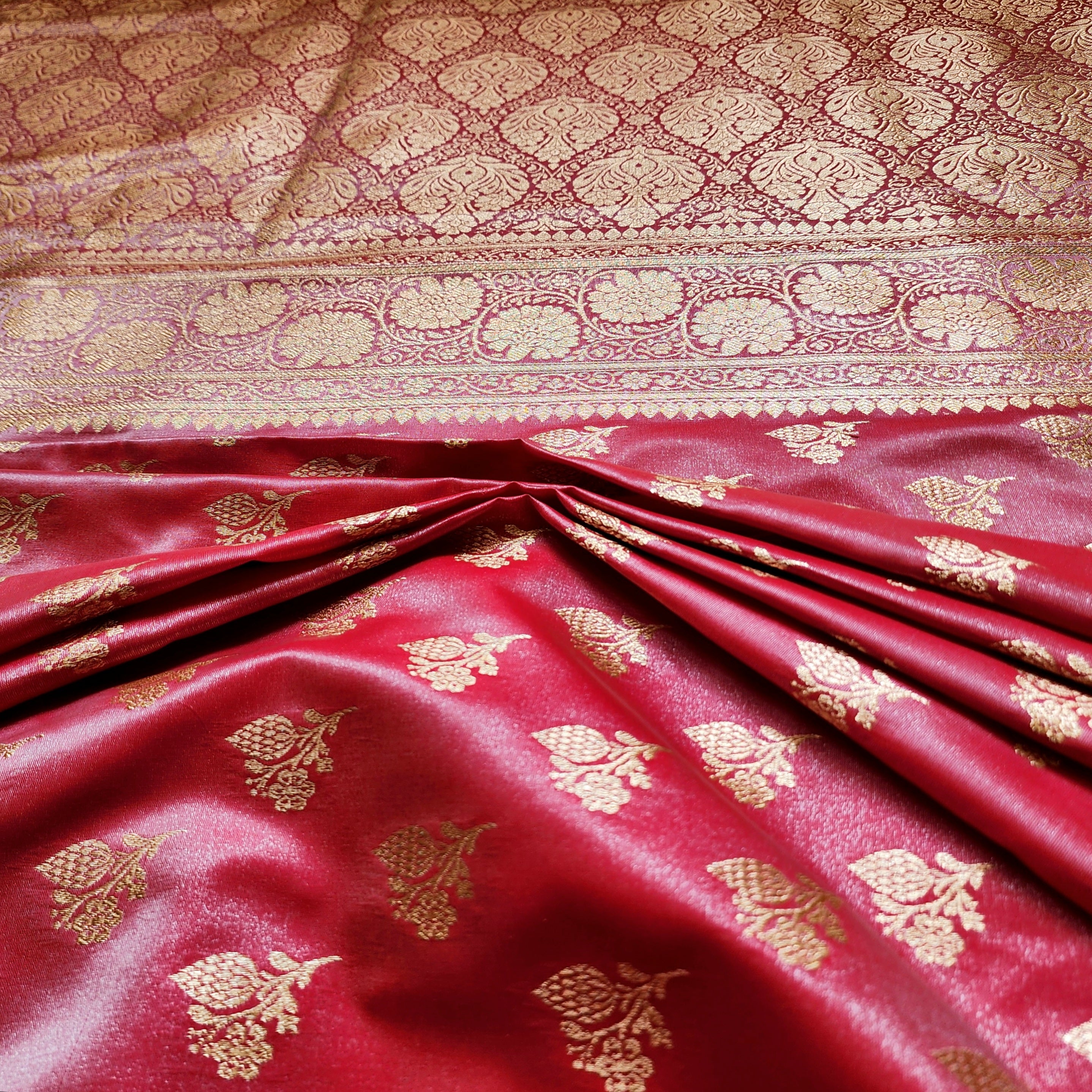 Rich Red Banarasi Silk Saree with Gold Zari Weaving