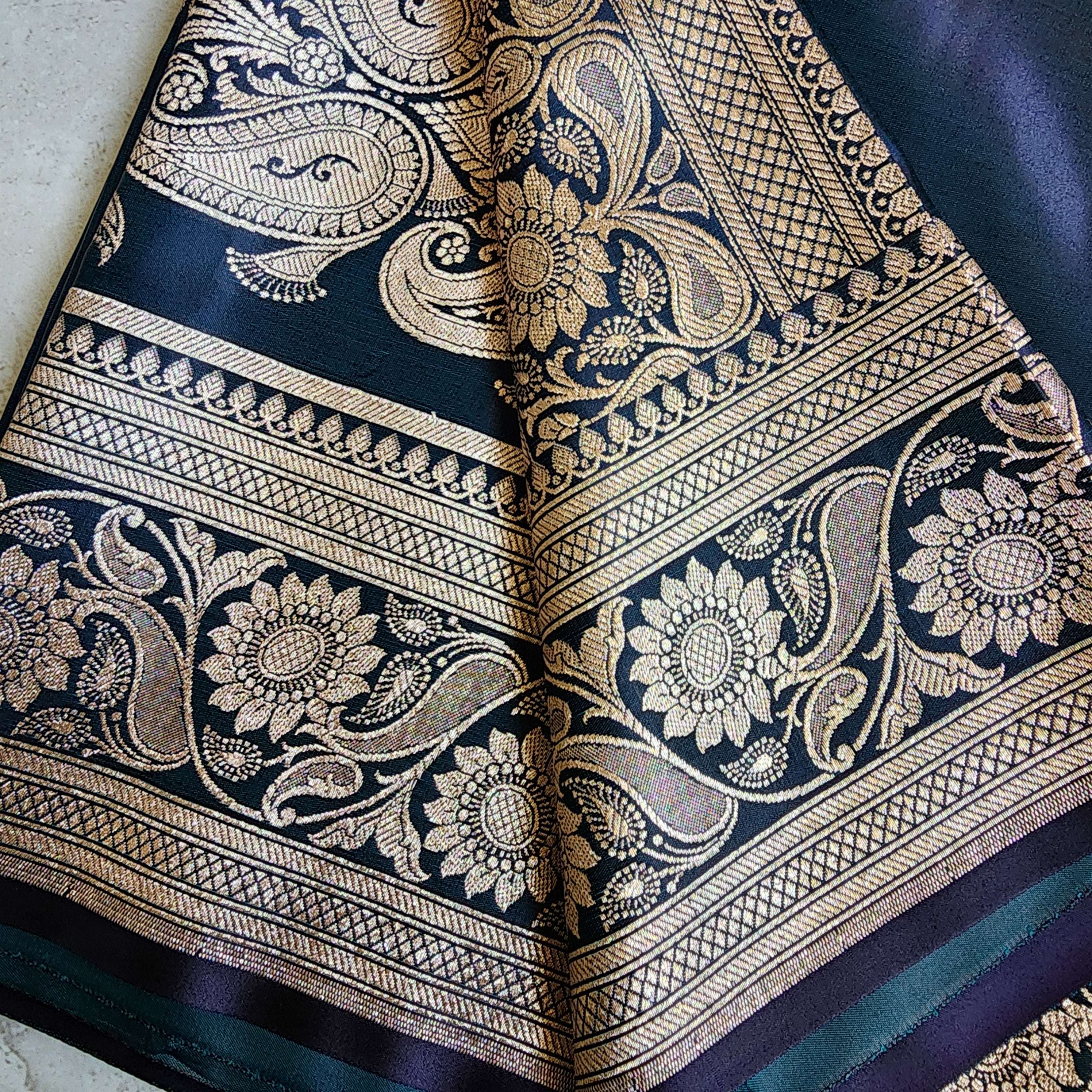 Teal Blue Pure Banarasi Katan Silk Saree with light Gold Zari Weaving