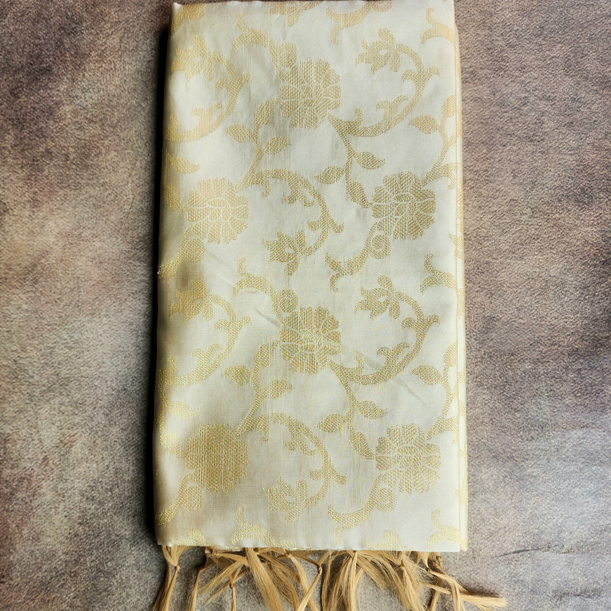 White Banarasi Tapetta Silk Dupatta with Gold Floral Weave