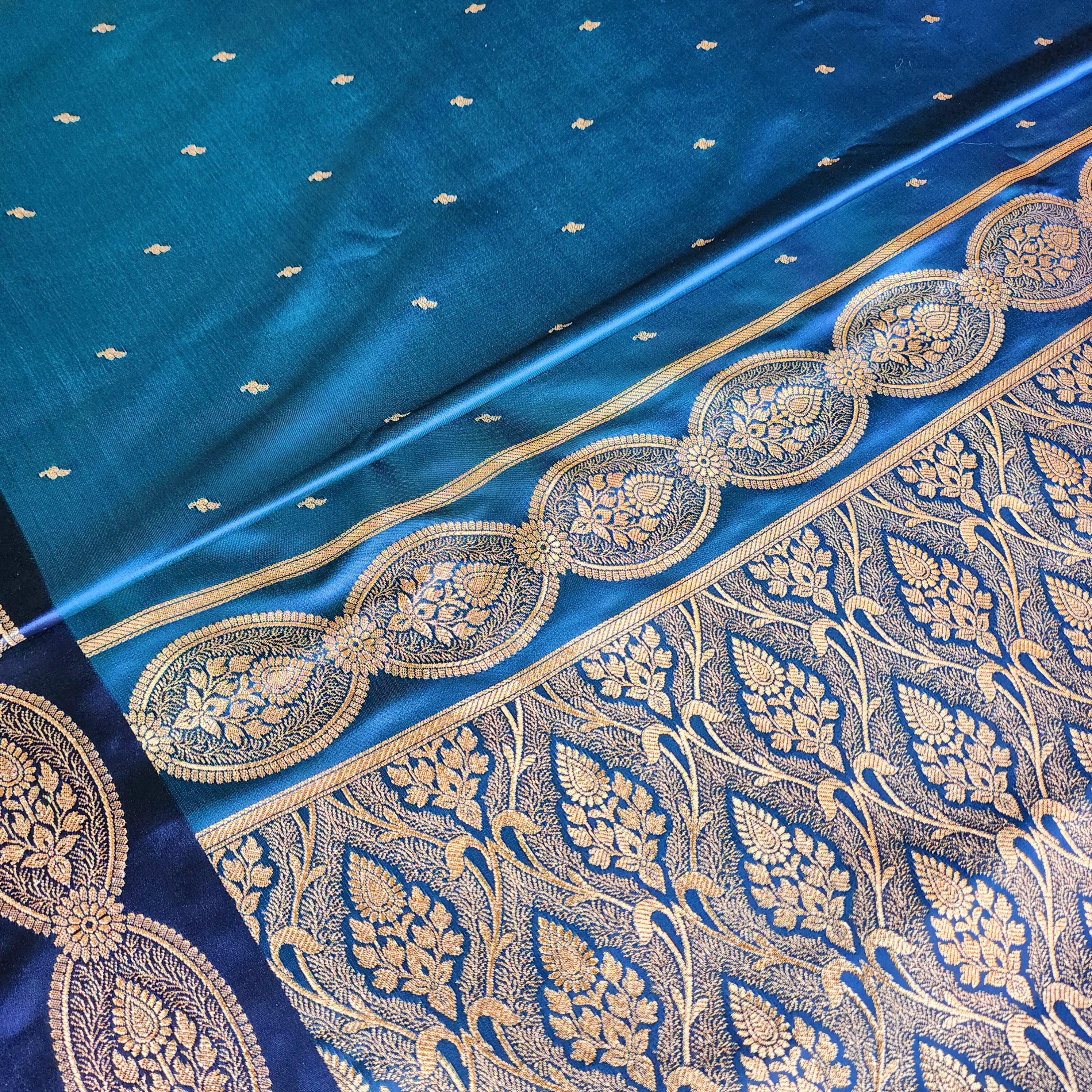 Royal Blue Banarasi Katan Silk Saree with Gold Zari Weaving