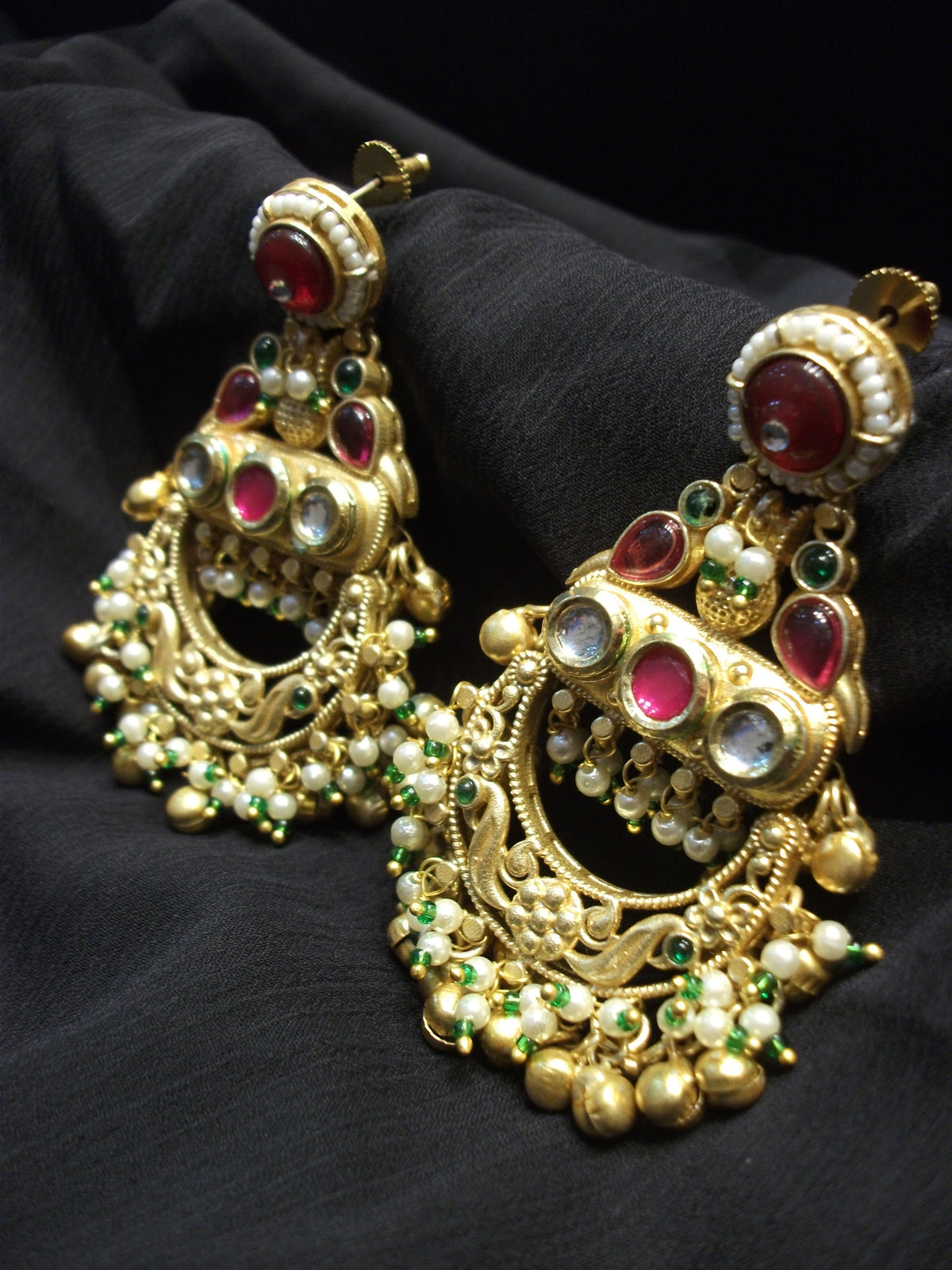 Royal Ornate Red Cabochon and Green Earrings