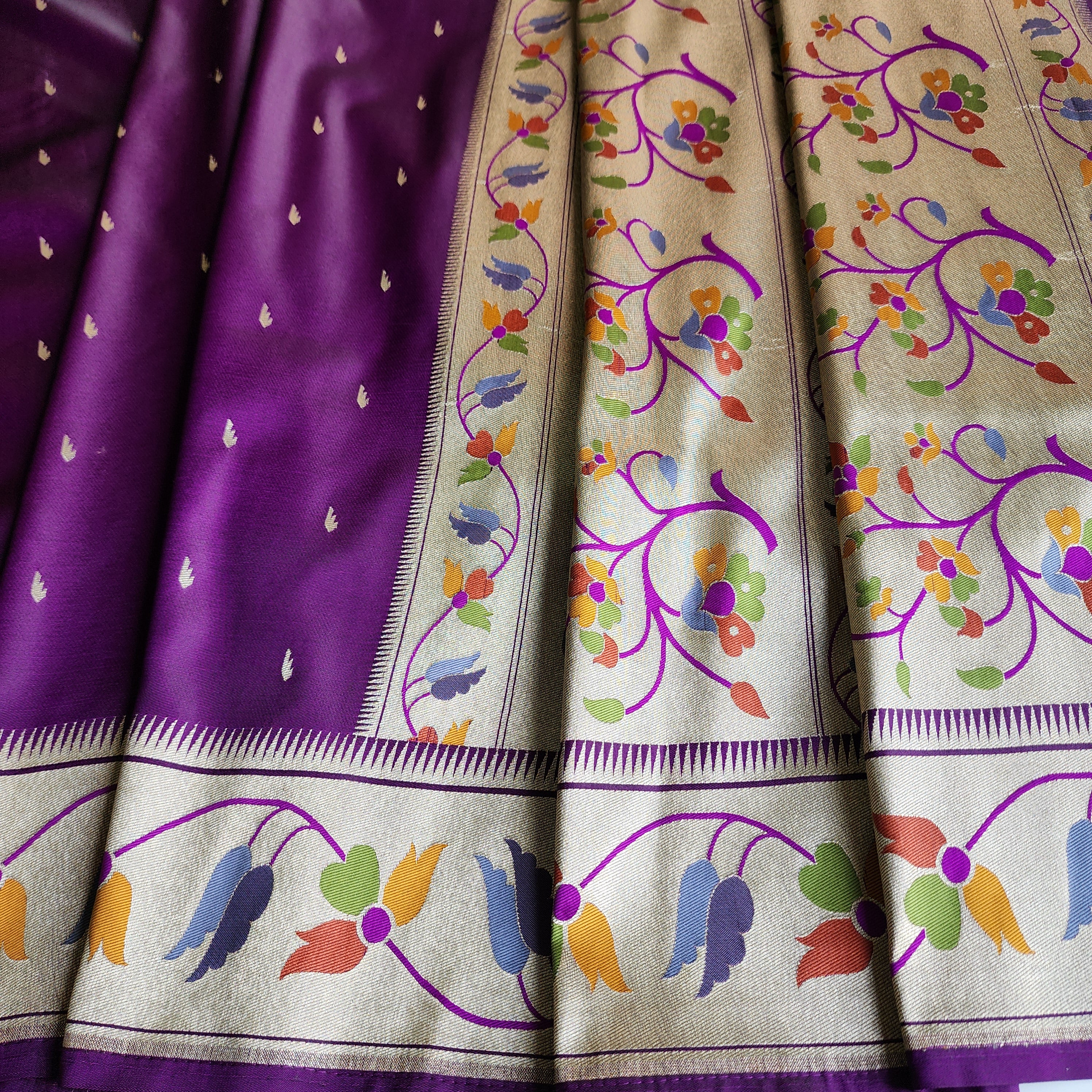 Raahi - Violet Paithani Silk Saree with Stitched Blouse