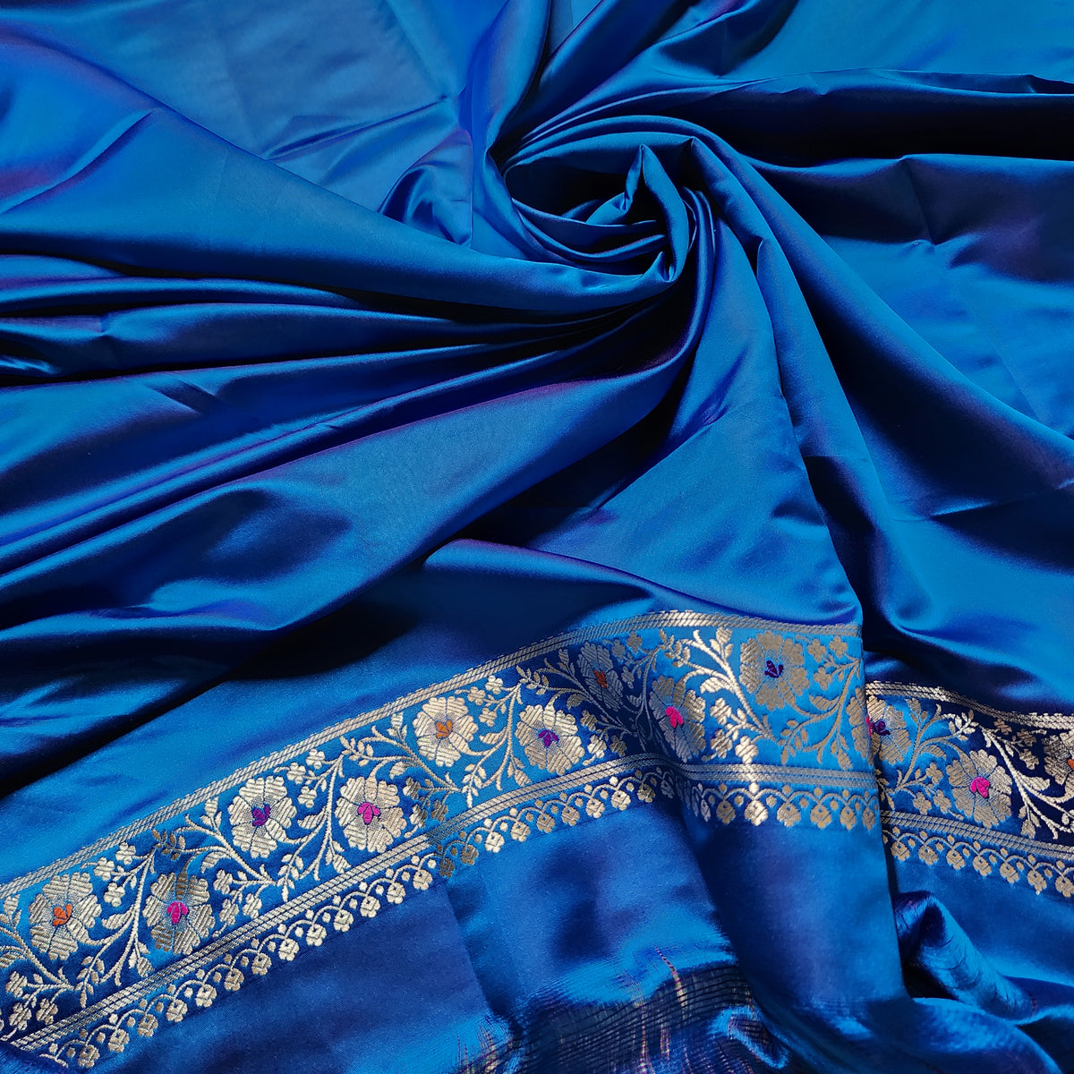 Royal Blue Banarasi Katan Silk Saree with Multicolor Meenakari