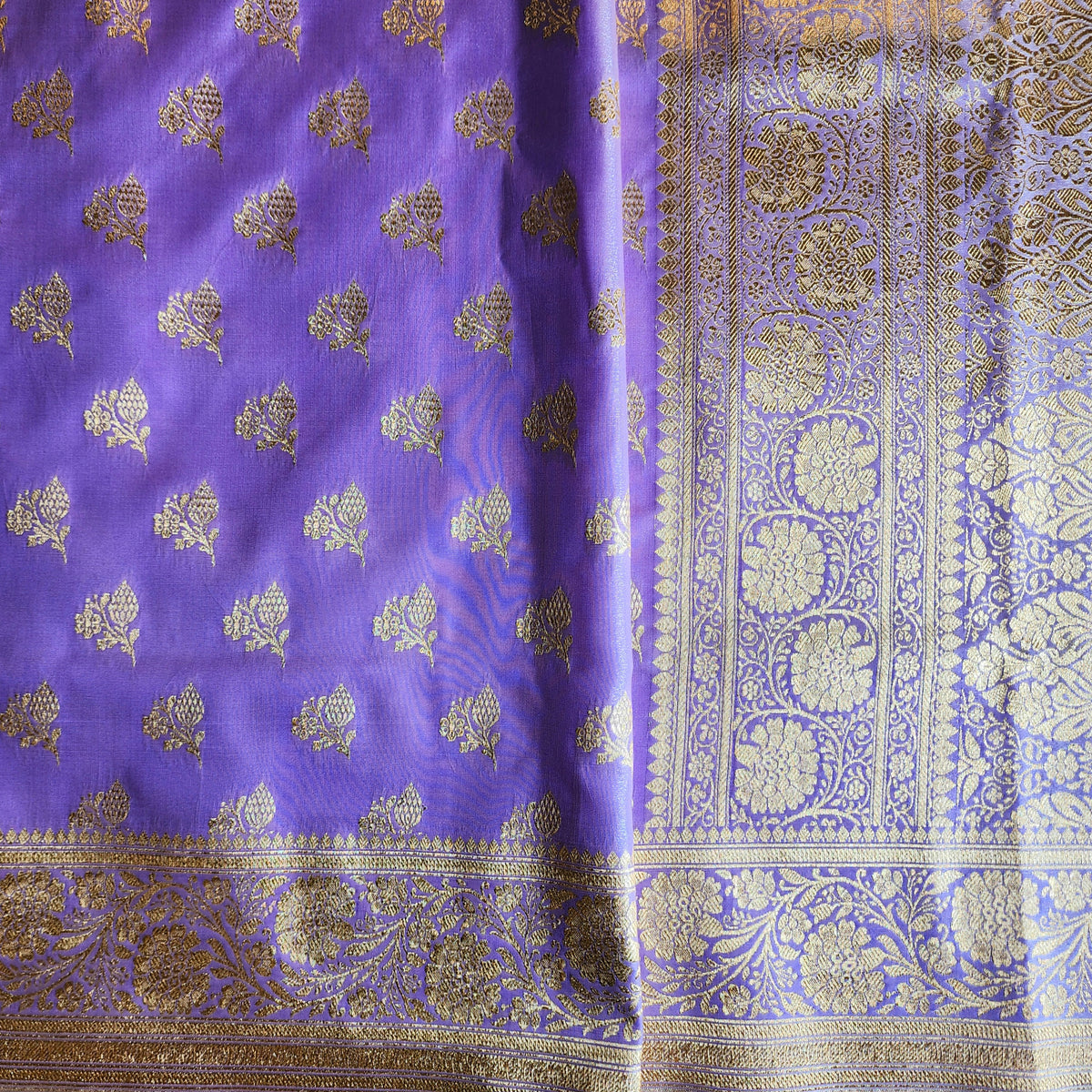 Rich Violet Banarasi Silk Saree with Gold Zari Weaving