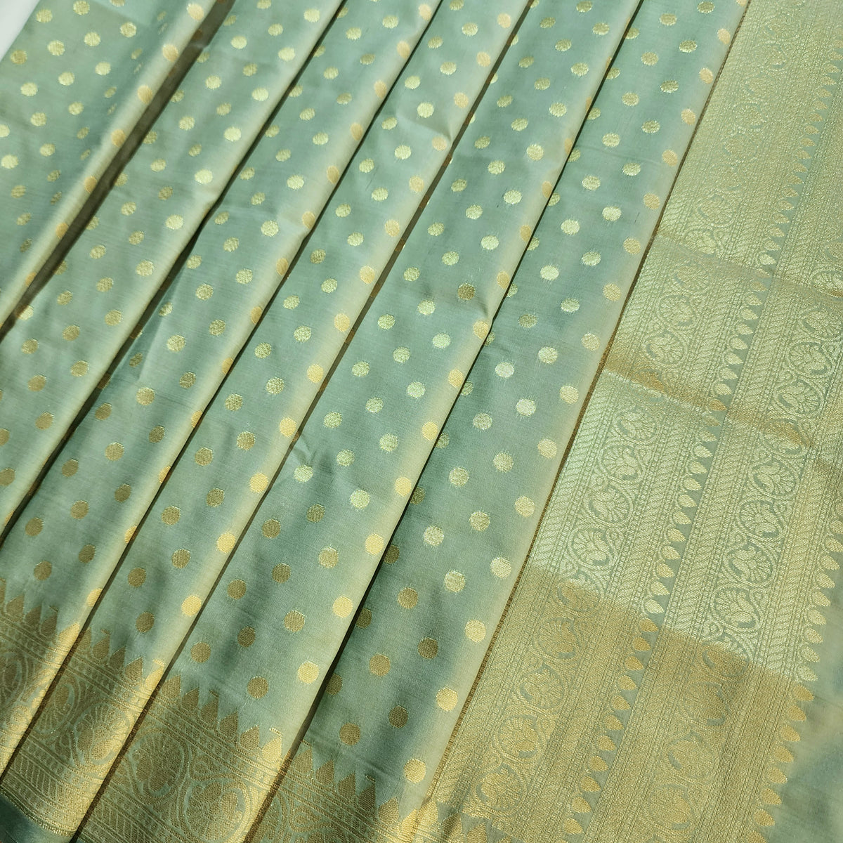 Aqua Blue Banarasi Silk Dupatta with Gold Polka Dot