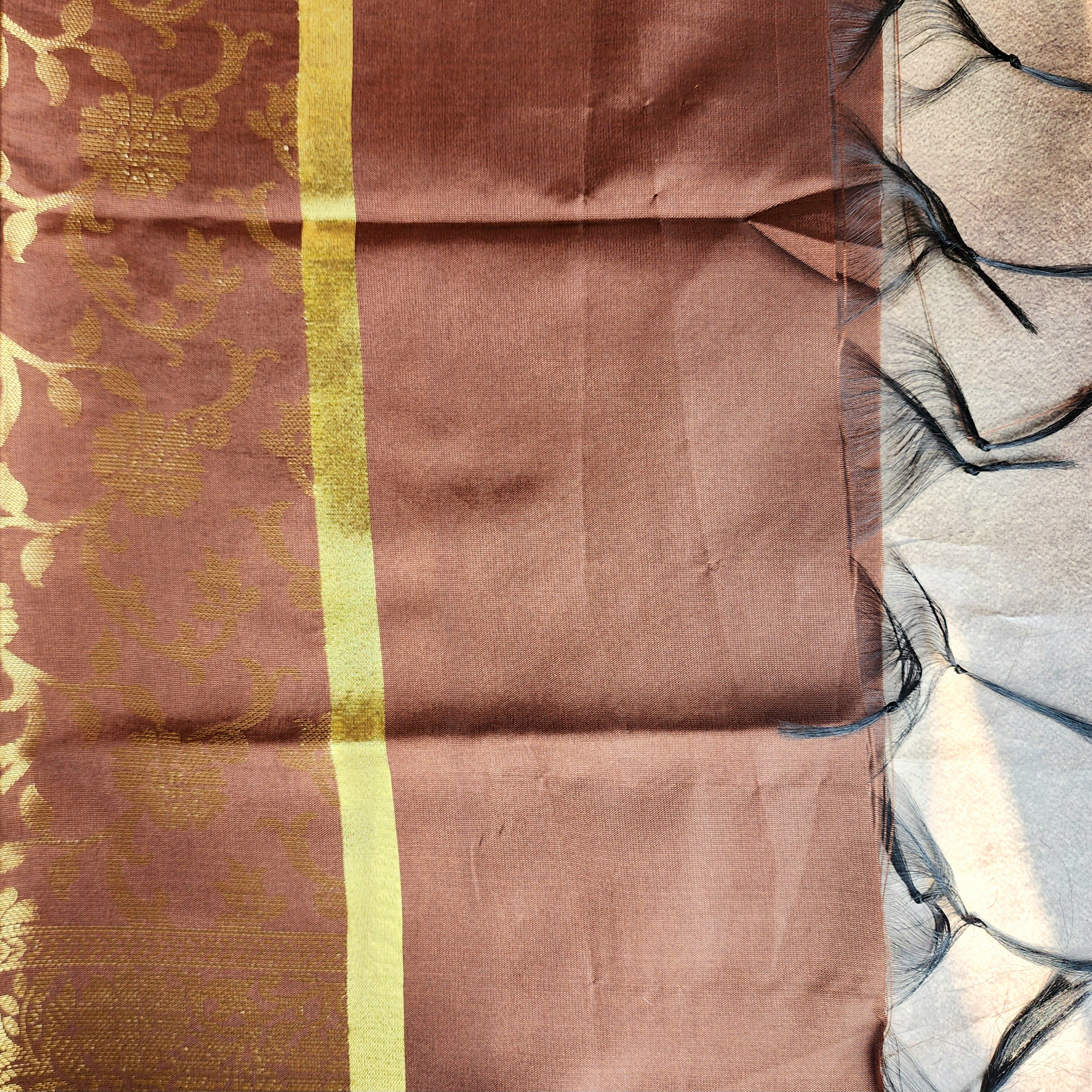 Copper Brown Banarasi Tapetta Silk Dupatta with Gold Floral Weave