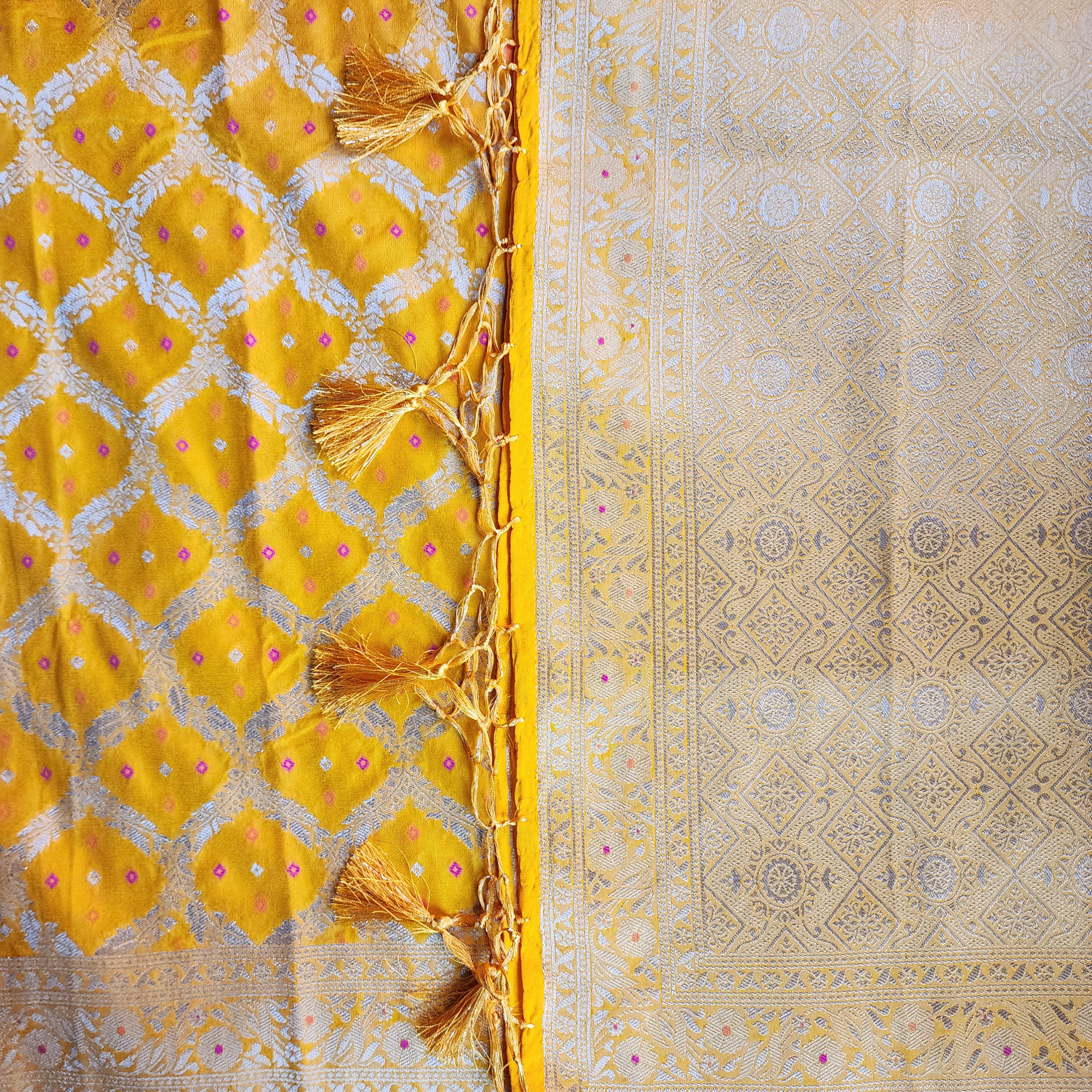 Mustard Yellow Bandhani Dupatta with Traditional Jaal