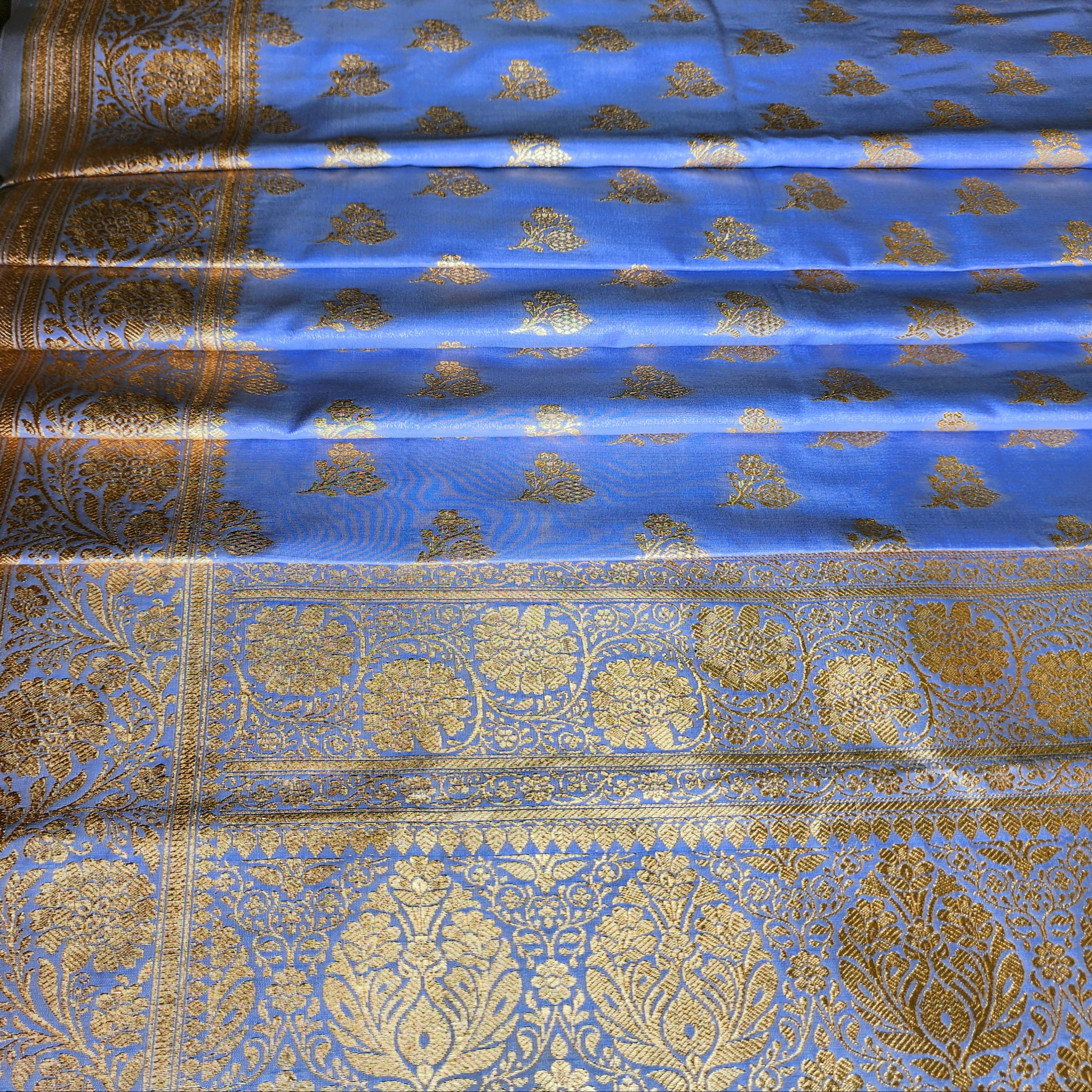 Rich Periwinkle Blue Banarasi Silk Saree with Gold Zari Weaving