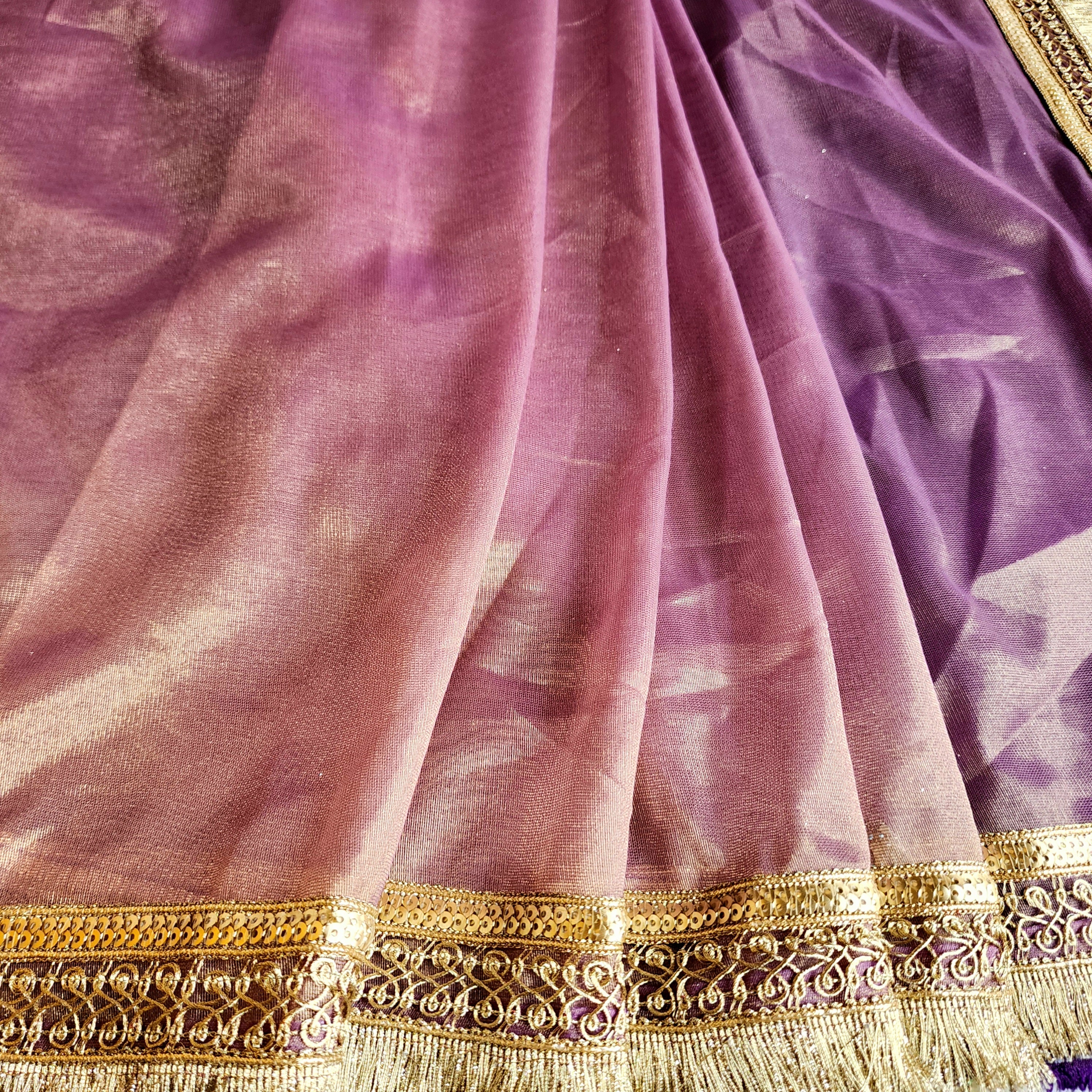 Metallic Mauve Designer Tissue Net Saree